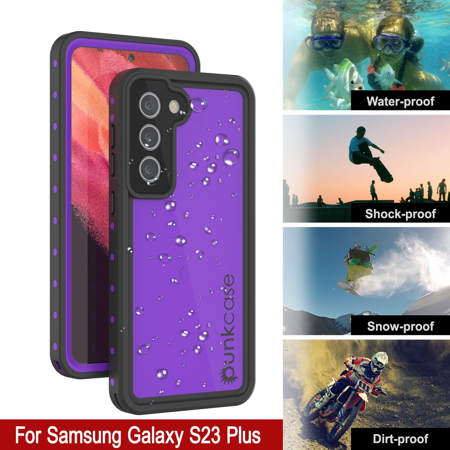 Galaxy S24+ Plus Waterproof Case PunkCase StudStar Purple Thin 6.7ft Underwater IP68 Shock/Snow Proof