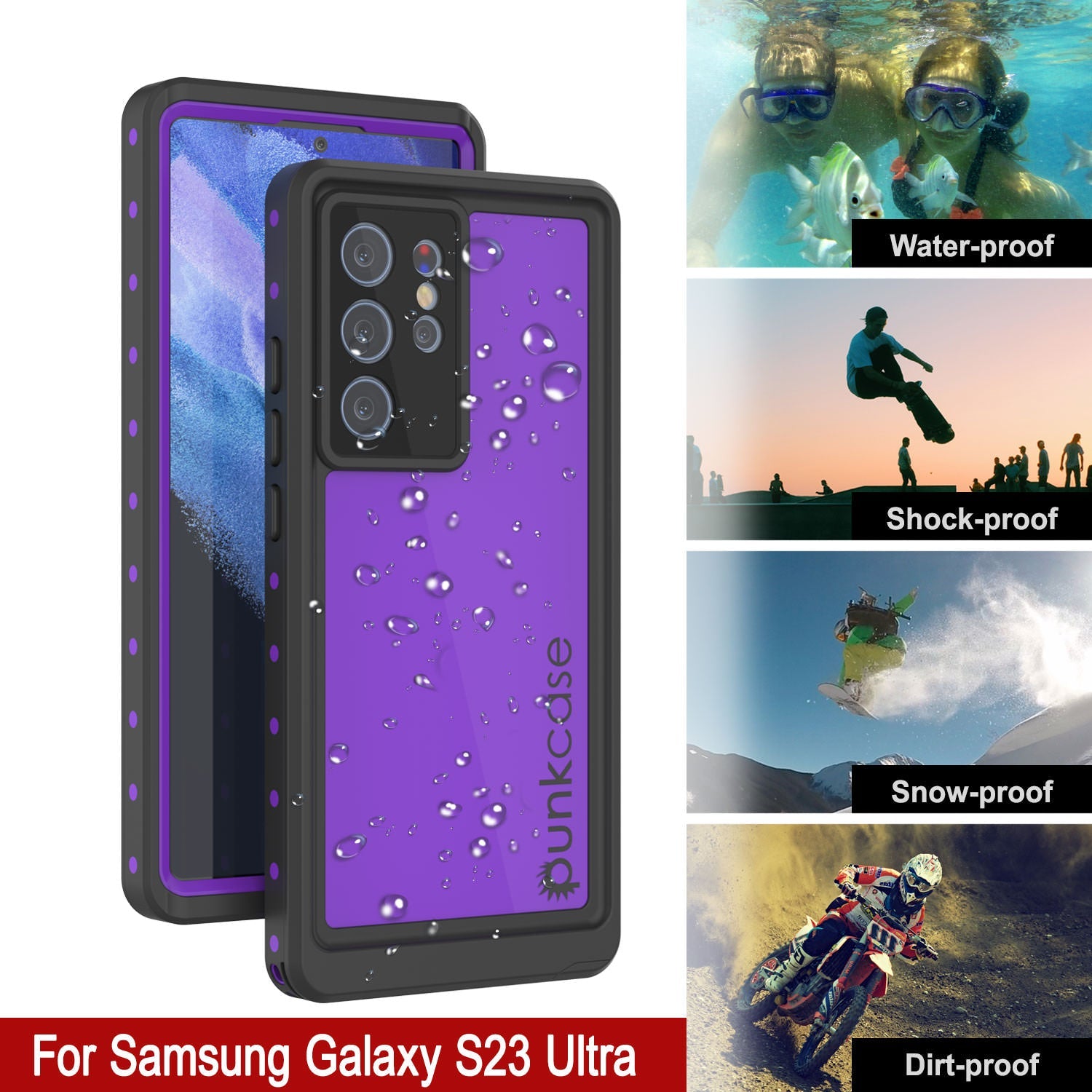 Galaxy S24 Ultra Waterproof Case PunkCase StudStar Purple Thin 6.6ft Underwater IP68 Shock/Snow Proof