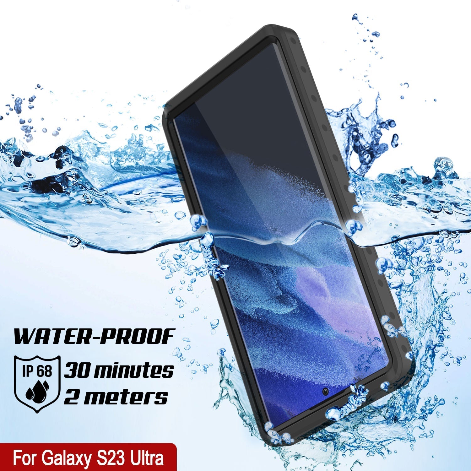 Galaxy S23 Ultra Waterproof Case PunkCase StudStar Black Thin 6.6ft Underwater IP68 Shock/Snow Proof