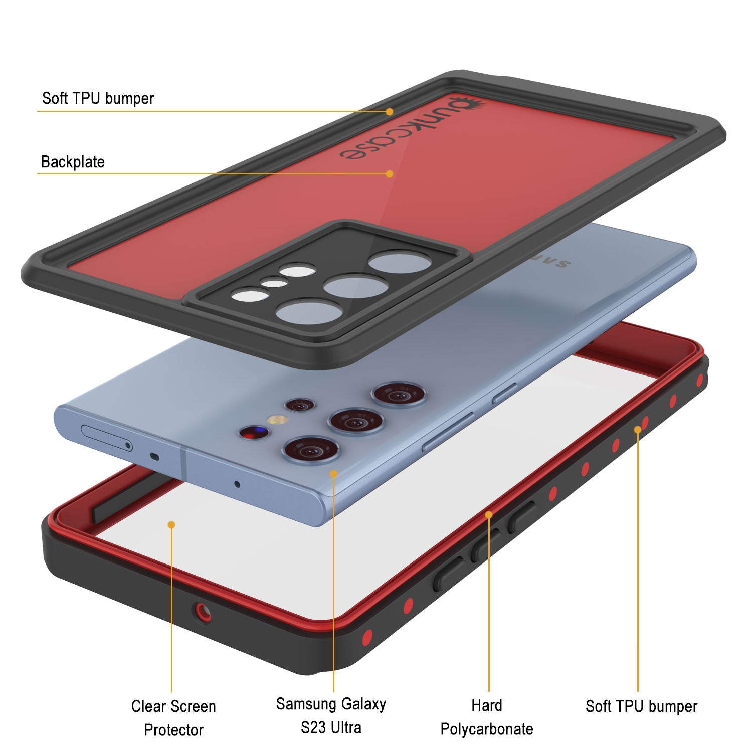 Galaxy S24 Ultra Waterproof Case PunkCase StudStar Red Thin 6.6ft Underwater IP68 Shock/Snow Proof