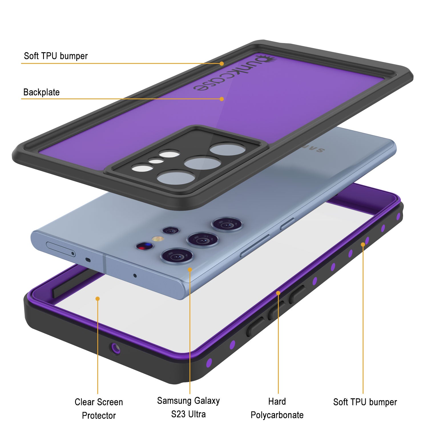 Galaxy S24 Ultra Waterproof Case PunkCase StudStar Purple Thin 6.6ft Underwater IP68 Shock/Snow Proof