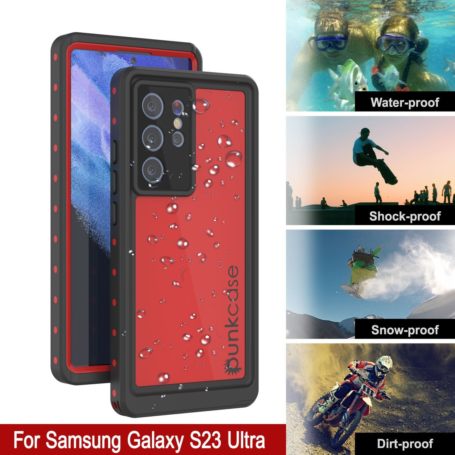 Galaxy S24 Ultra Waterproof Case PunkCase StudStar Red Thin 6.6ft Underwater IP68 Shock/Snow Proof