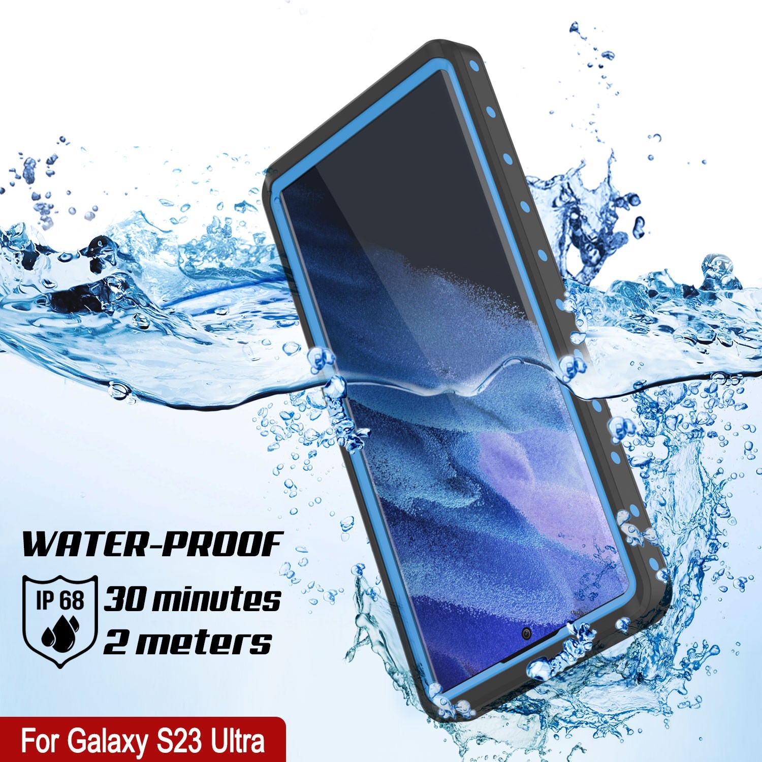 Galaxy S23 Ultra Waterproof Case PunkCase StudStar Light Blue Thin 6.6ft Underwater IP68 ShockProof