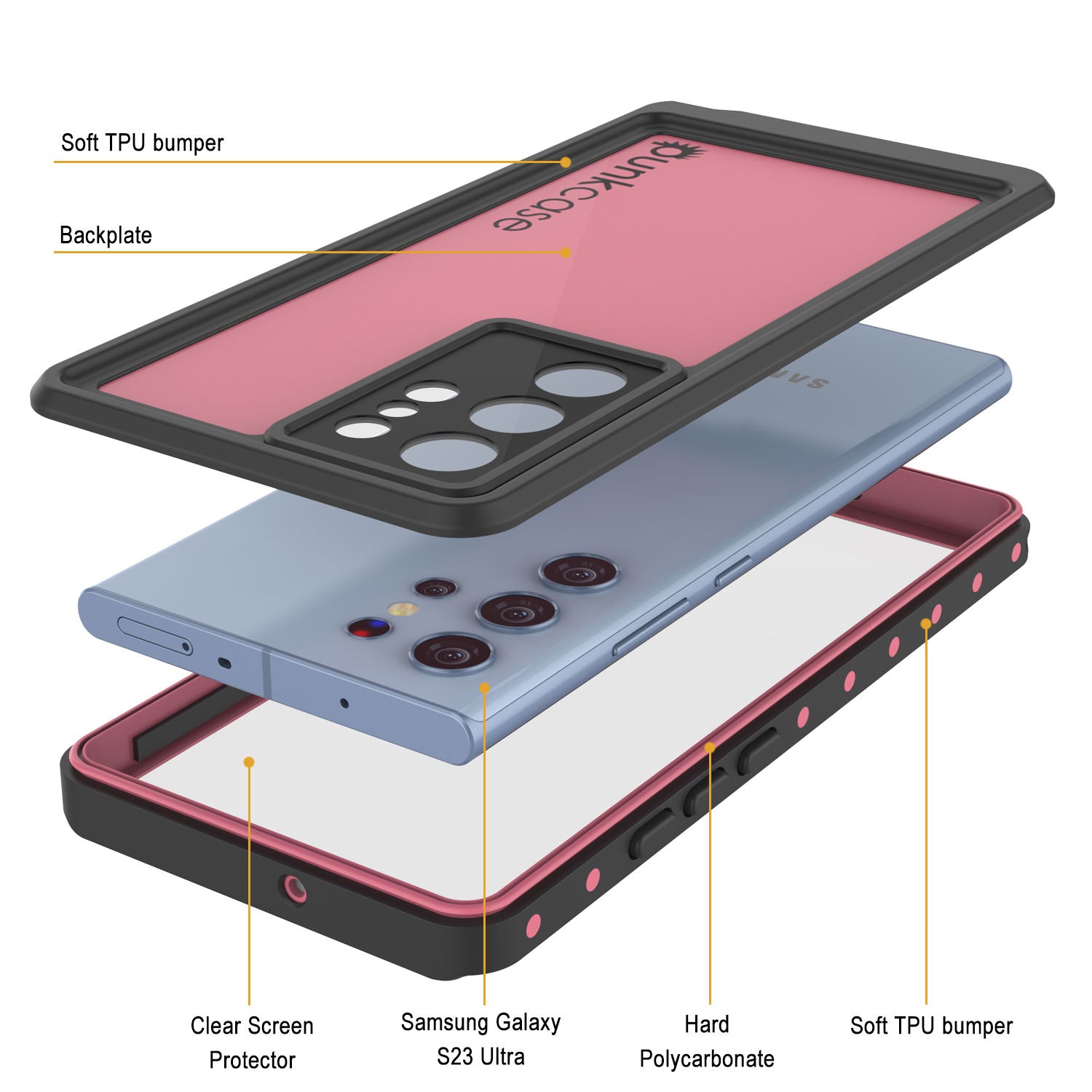 Galaxy S23 Ultra Waterproof Case PunkCase StudStar Pink Thin 6.6ft Underwater IP68 Shock/Snow Proof