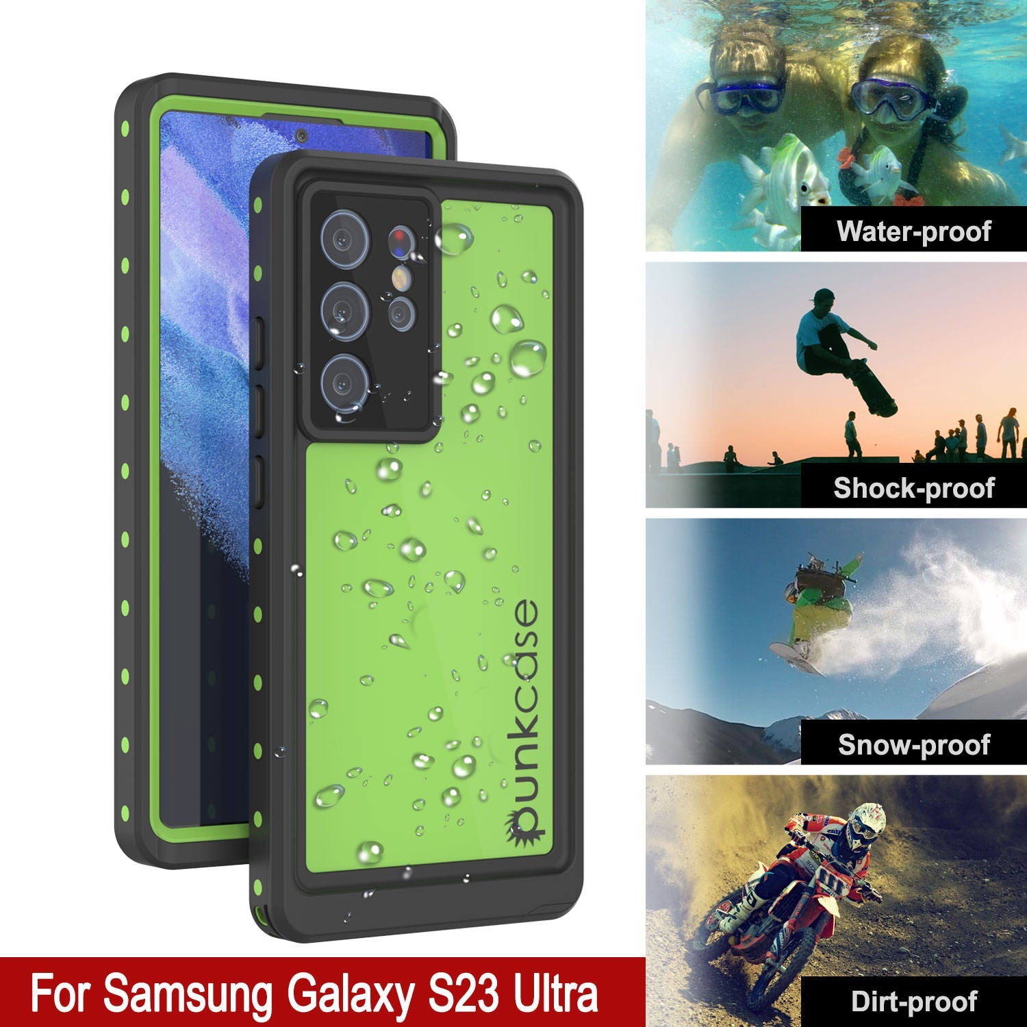 Galaxy S24 Ultra Waterproof Case PunkCase StudStar Light Green Thin 6.6ft Underwater IP68 ShockProof