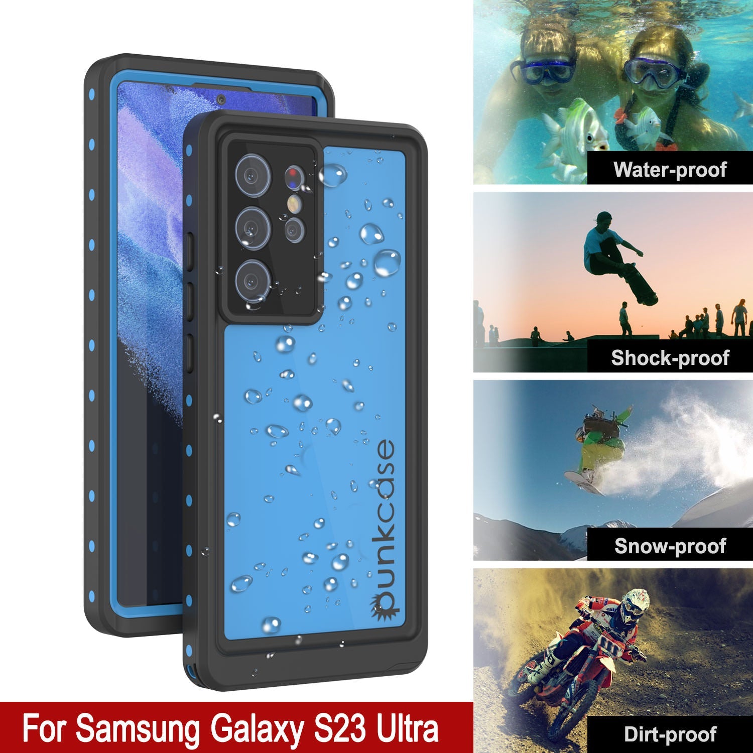 Galaxy S24 Ultra Waterproof Case PunkCase StudStar Light Blue Thin 6.6ft Underwater IP68 ShockProof