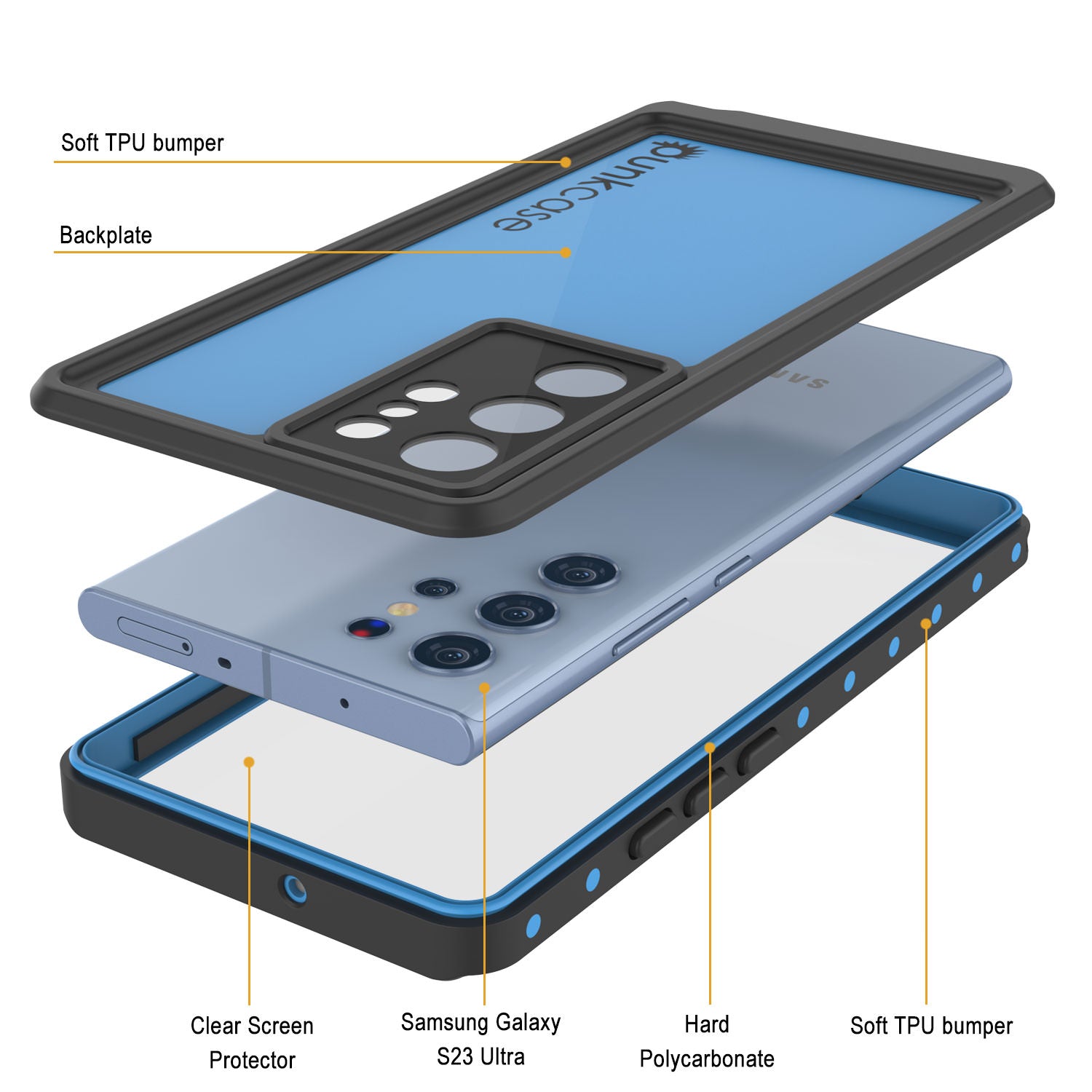 Galaxy S24 Ultra Waterproof Case PunkCase StudStar Light Blue Thin 6.6ft Underwater IP68 ShockProof