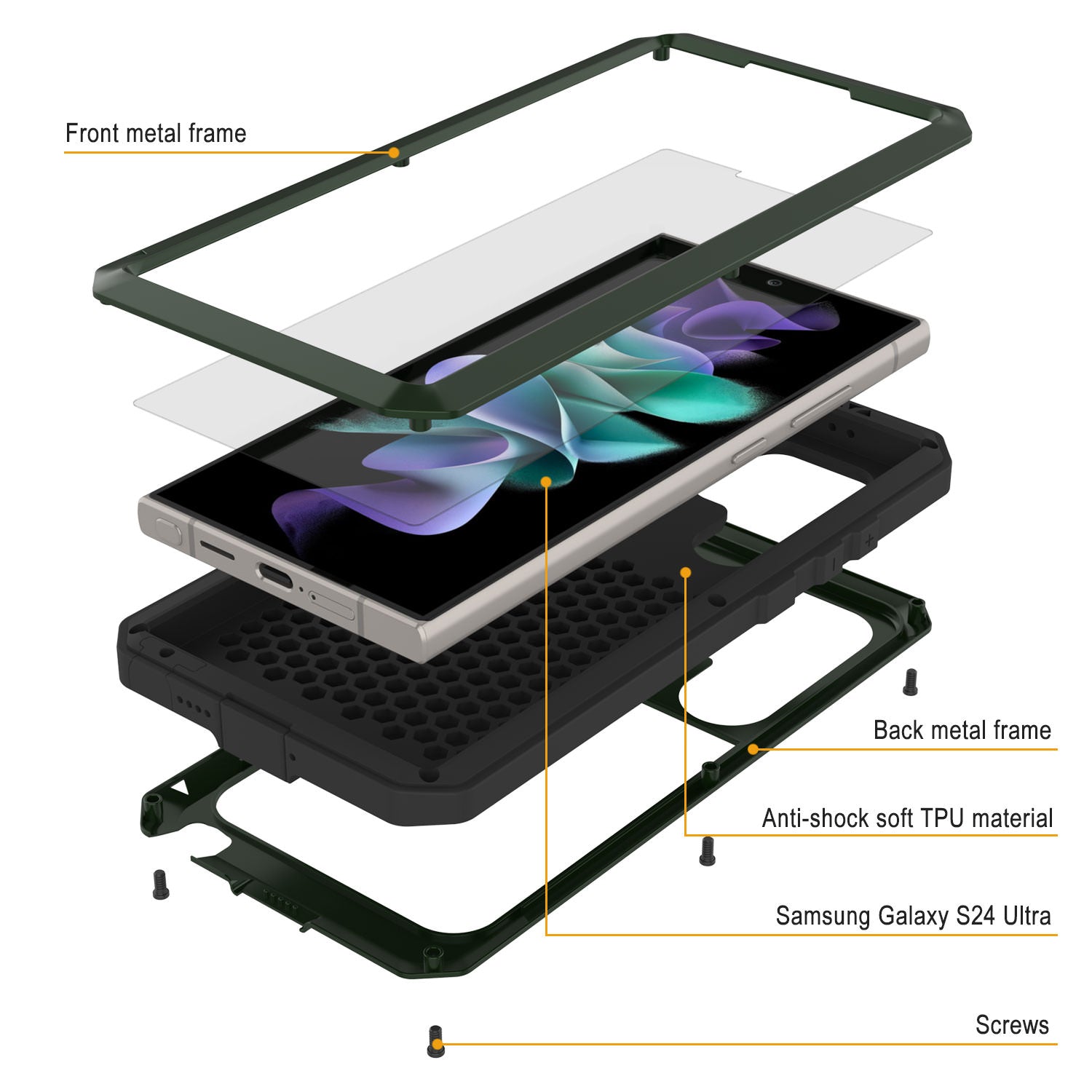 Galaxy S24 Ultra Metal Case, Heavy Duty Military Grade Armor Cover [shock proof] Full Body Hard [Dark Green]