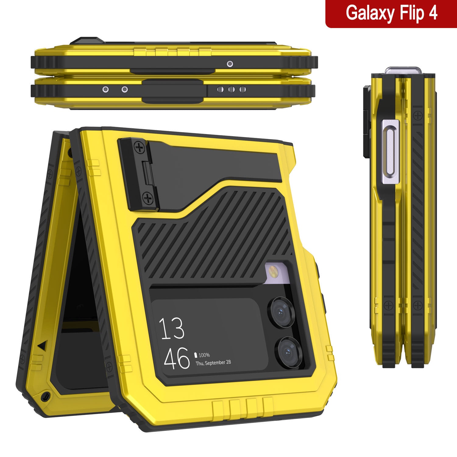 Galaxy Z Flip4 Metal Case, Heavy Duty Military Grade Armor Cover Full Body Hard [Neon]