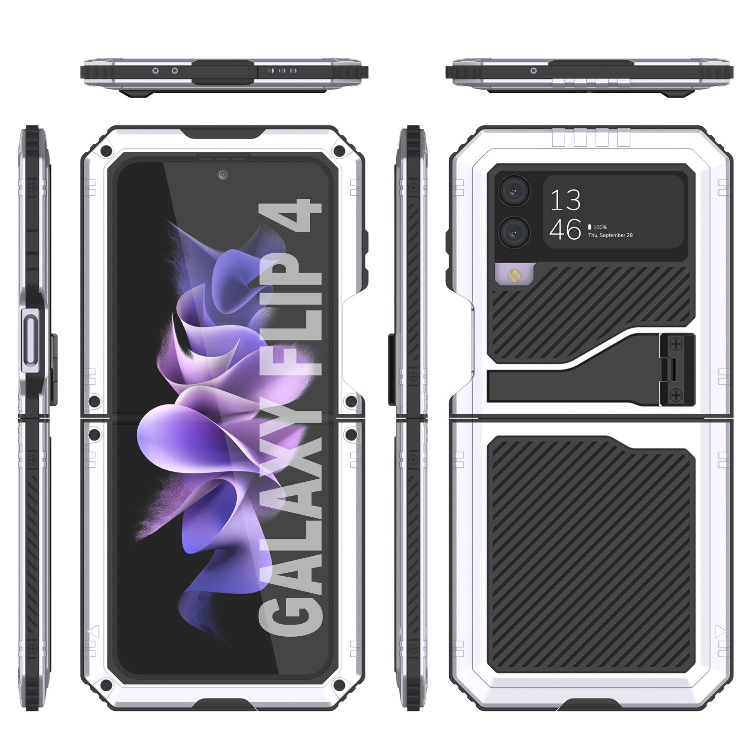 Galaxy Z Flip4 Metal Case, Heavy Duty Military Grade Armor Cover Full Body Hard [White]