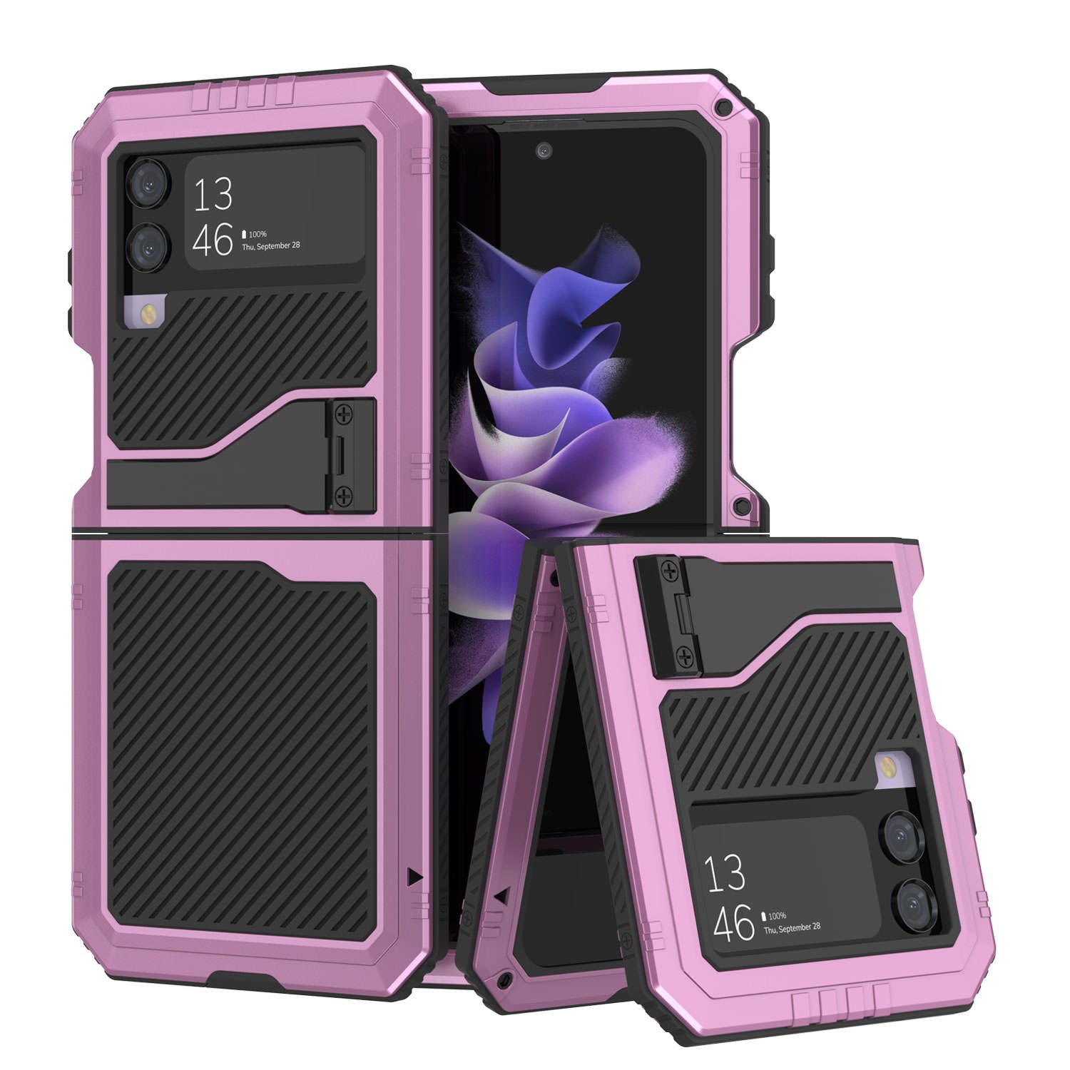 Galaxy Z Flip4 Metal Case, Heavy Duty Military Grade Armor Cover Full Body Hard [Pink]