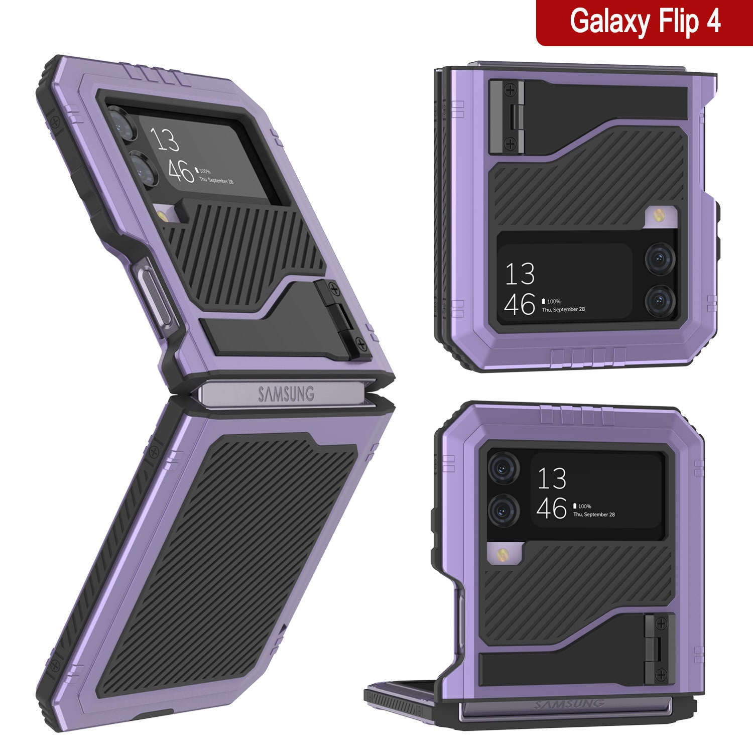 Galaxy Z Flip4 Metal Case, Heavy Duty Military Grade Armor Cover Full Body Hard [Purple]