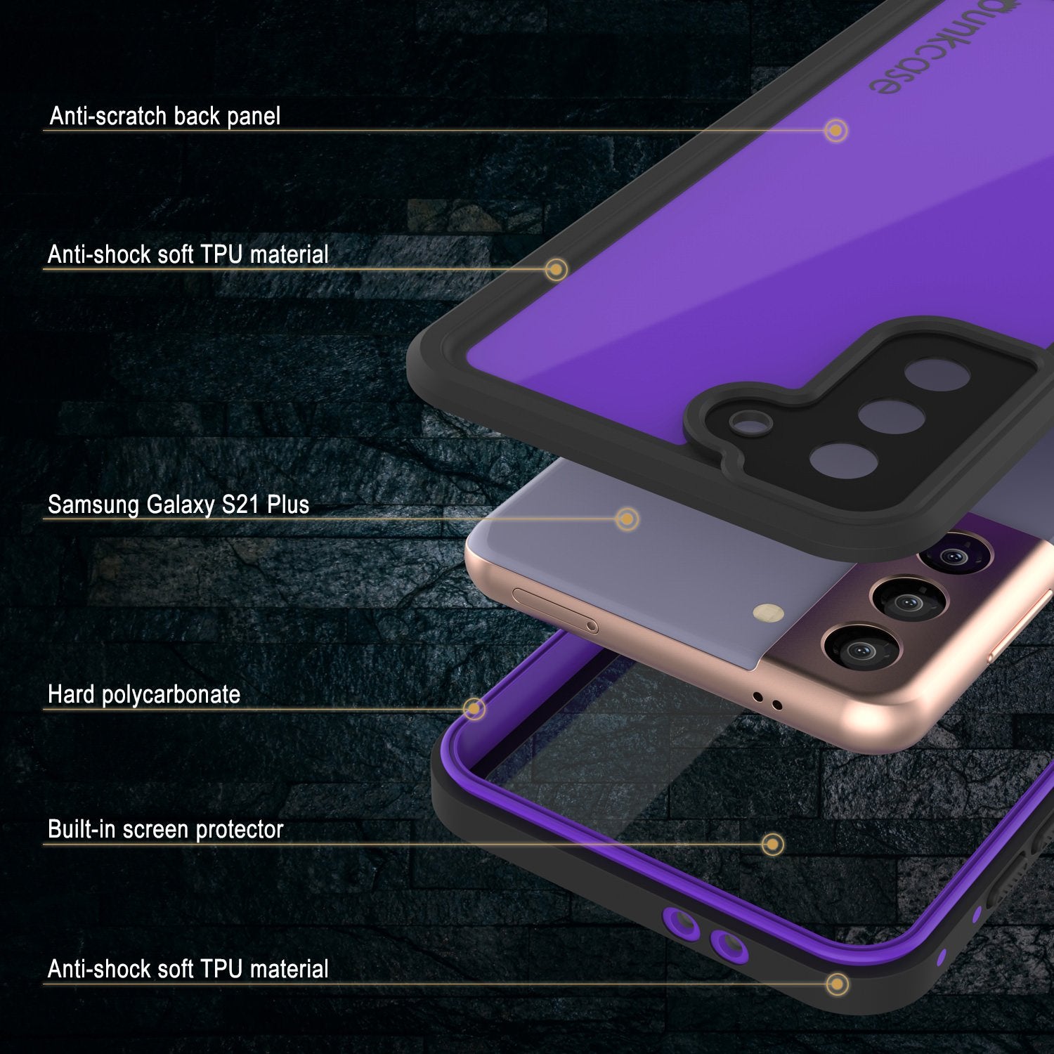 Galaxy S21+ Plus Waterproof Case PunkCase StudStar Purple Thin 6.6ft Underwater IP68 Shock/Snow Proof