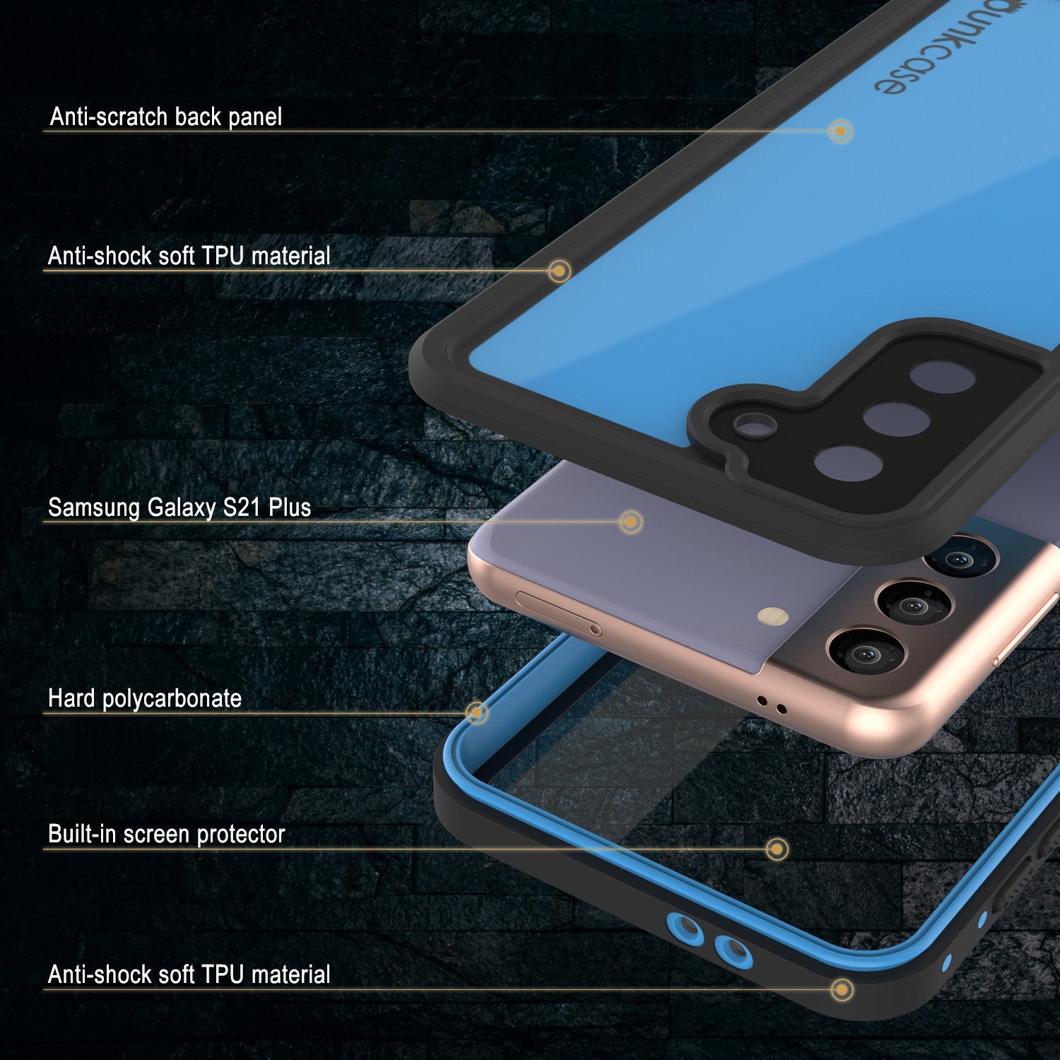 Galaxy S21+ Plus Waterproof Case PunkCase StudStar Light Blue Thin 6.6ft Underwater IP68 ShockProof