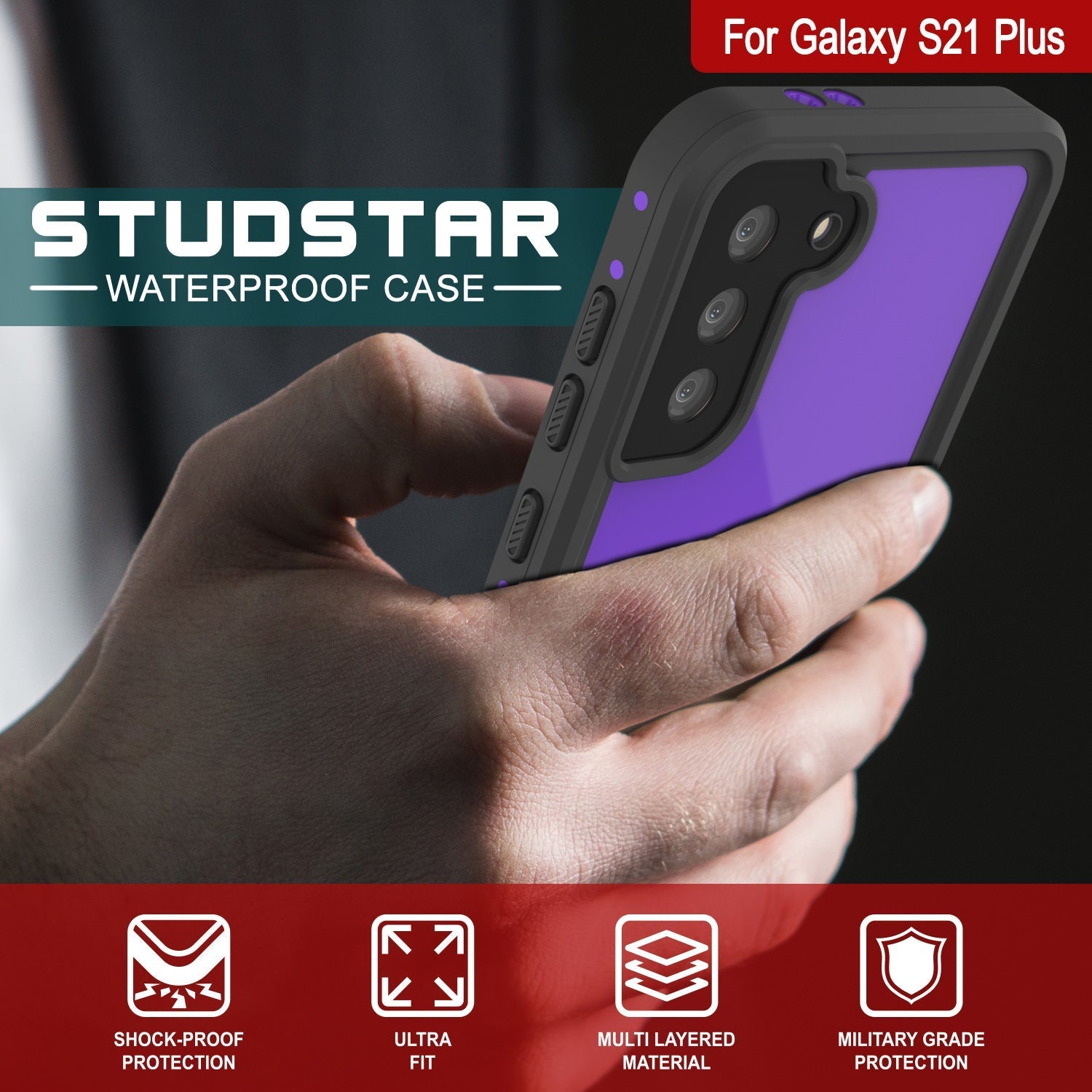 Galaxy S22+ Plus Waterproof Case PunkCase StudStar Purple Thin 6.6ft Underwater IP68 Shock/Snow Proof