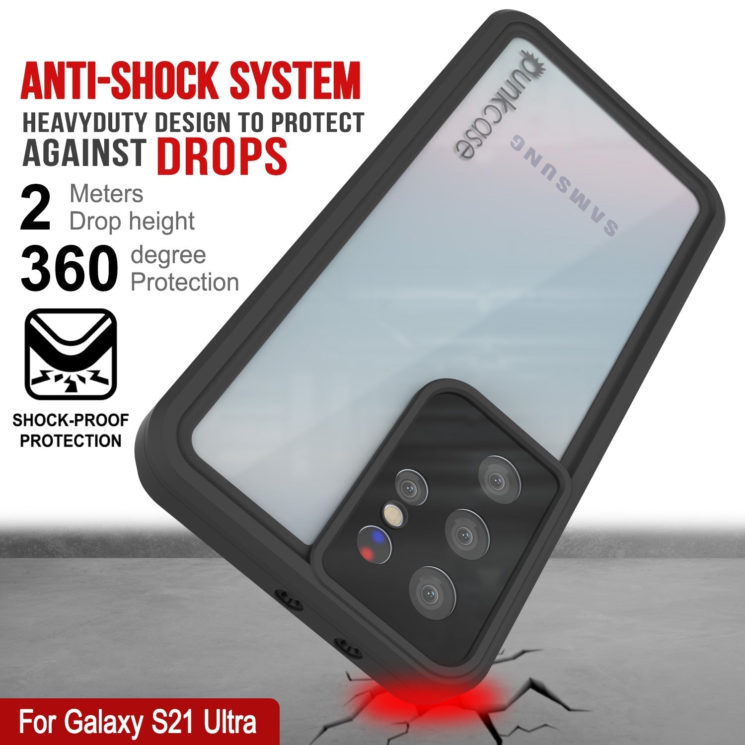 Galaxy S22 Ultra Waterproof Case PunkCase StudStar Clear Thin 6.6ft Underwater IP68 Shock/Snow Proof