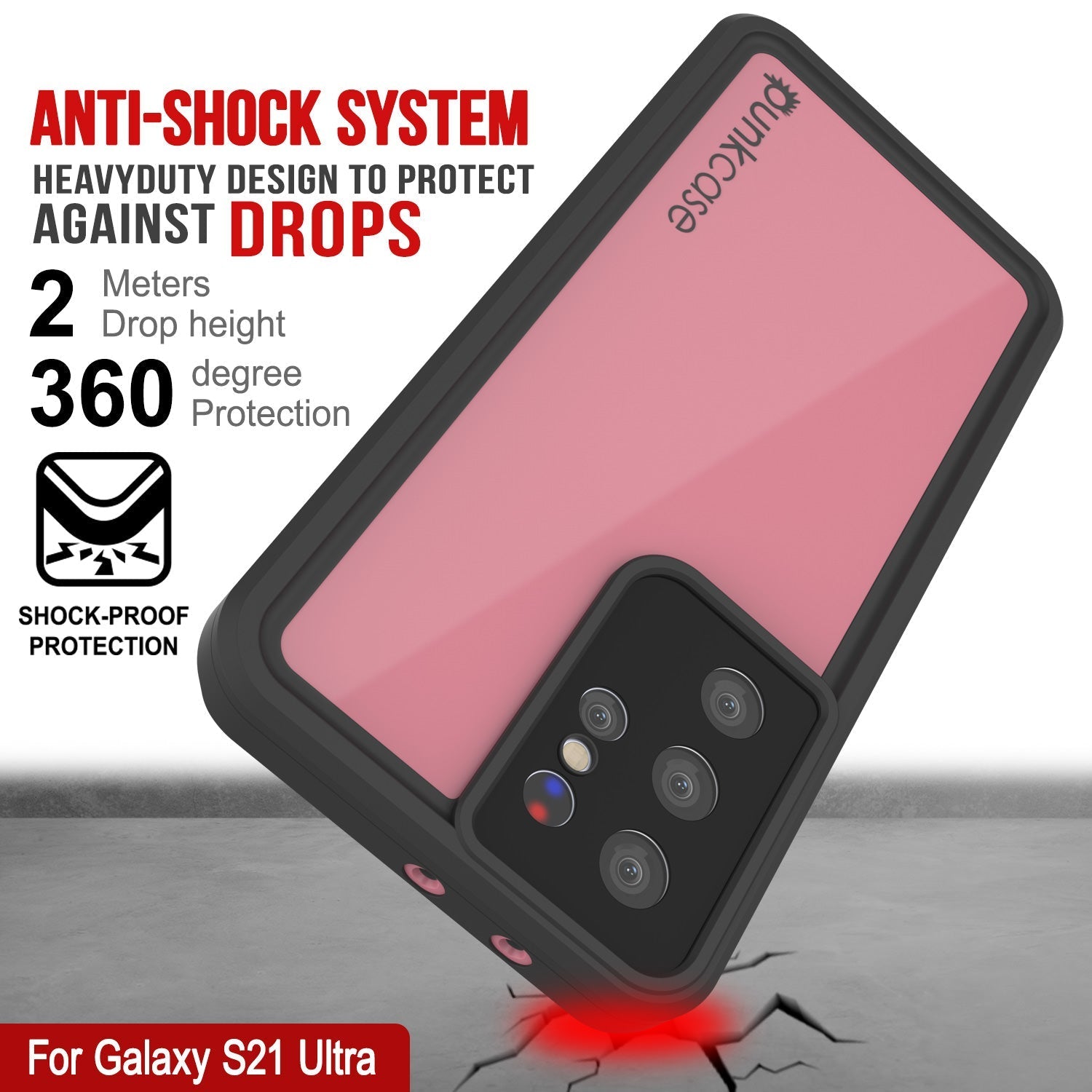 Galaxy S22 Ultra Waterproof Case PunkCase StudStar Pink Thin 6.6ft Underwater IP68 Shock/Snow Proof