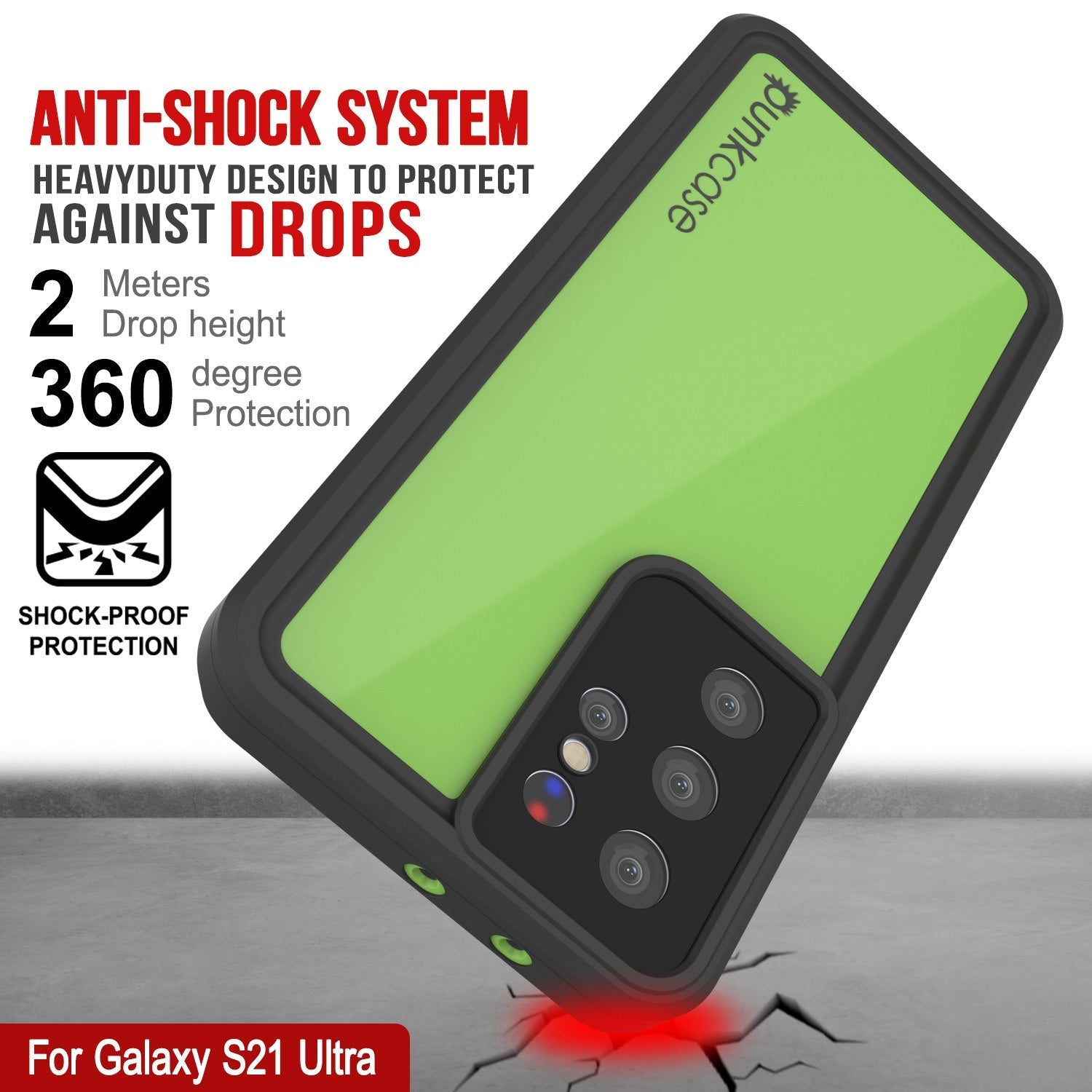 Galaxy S22 Ultra Waterproof Case PunkCase StudStar Light Green Thin 6.6ft Underwater IP68 ShockProof