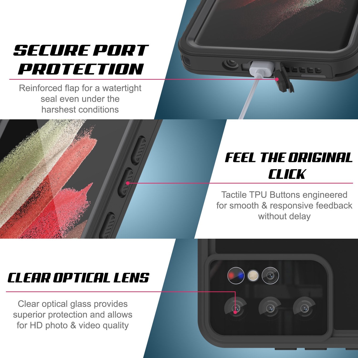 Galaxy S21 Ultra Waterproof Case PunkCase StudStar Red Thin 6.6ft Underwater IP68 Shock/Snow Proof