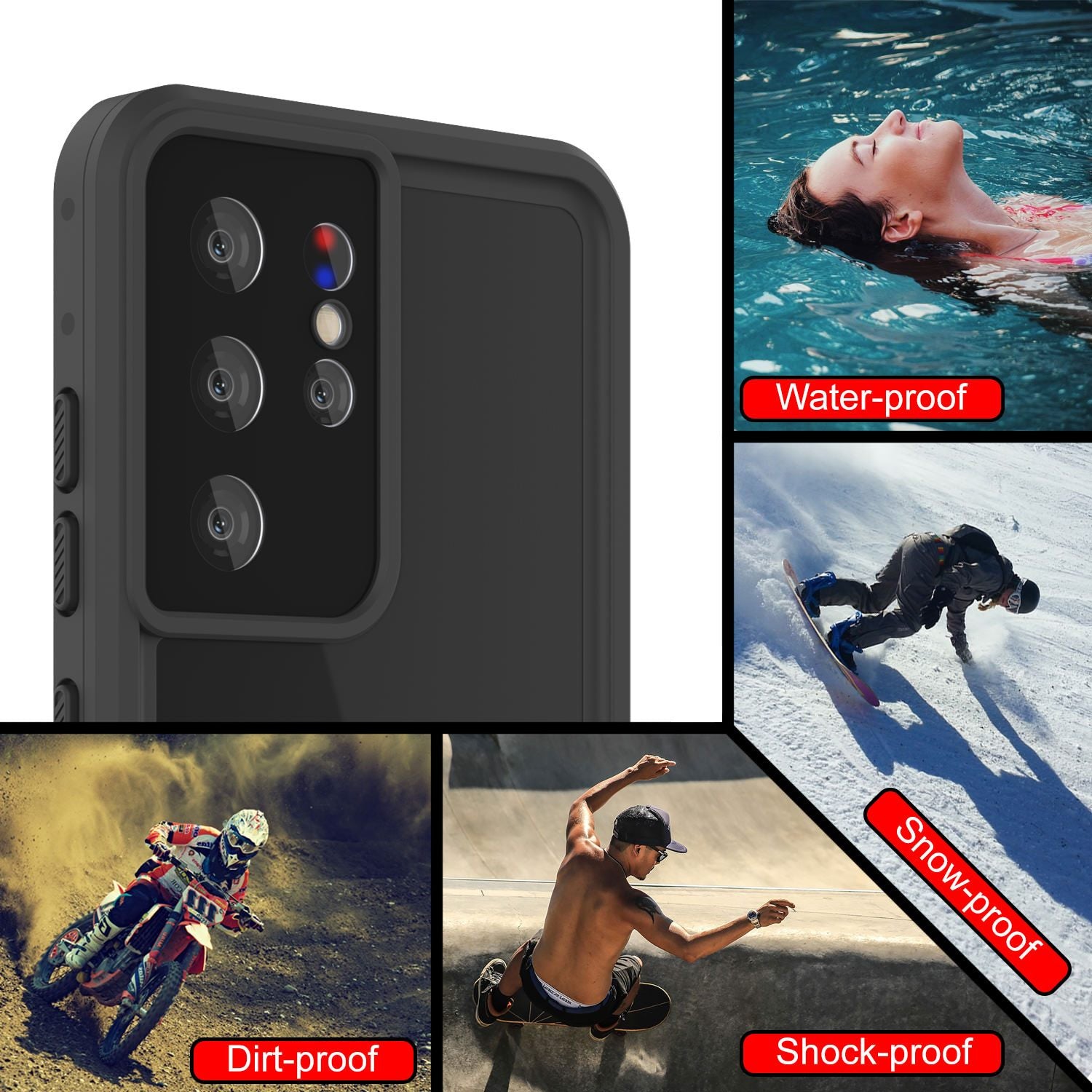 Galaxy S21 Ultra Waterproof Case PunkCase StudStar Red Thin 6.6ft Underwater IP68 Shock/Snow Proof