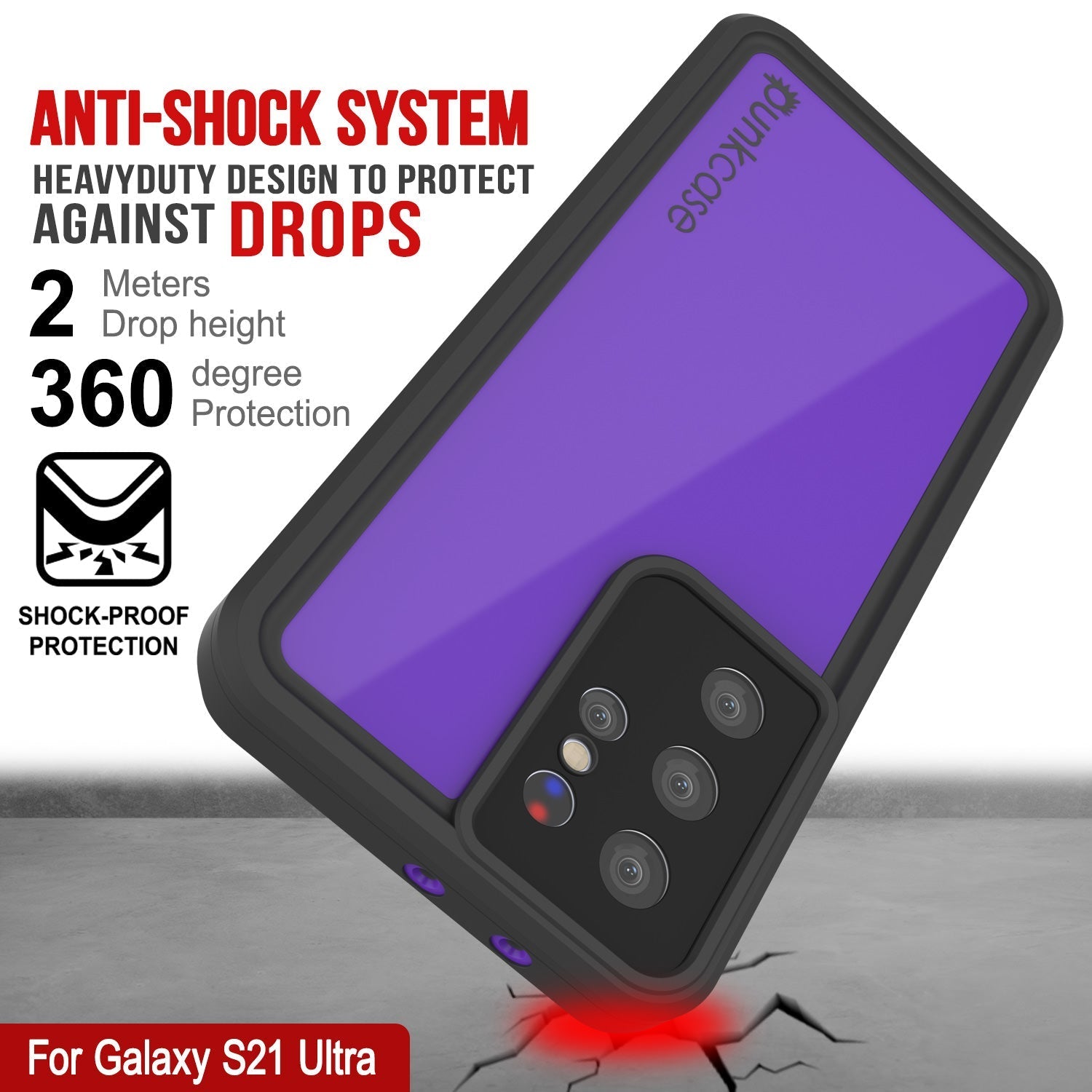 Galaxy S22 Ultra Waterproof Case PunkCase StudStar Purple Thin 6.6ft Underwater IP68 Shock/Snow Proof