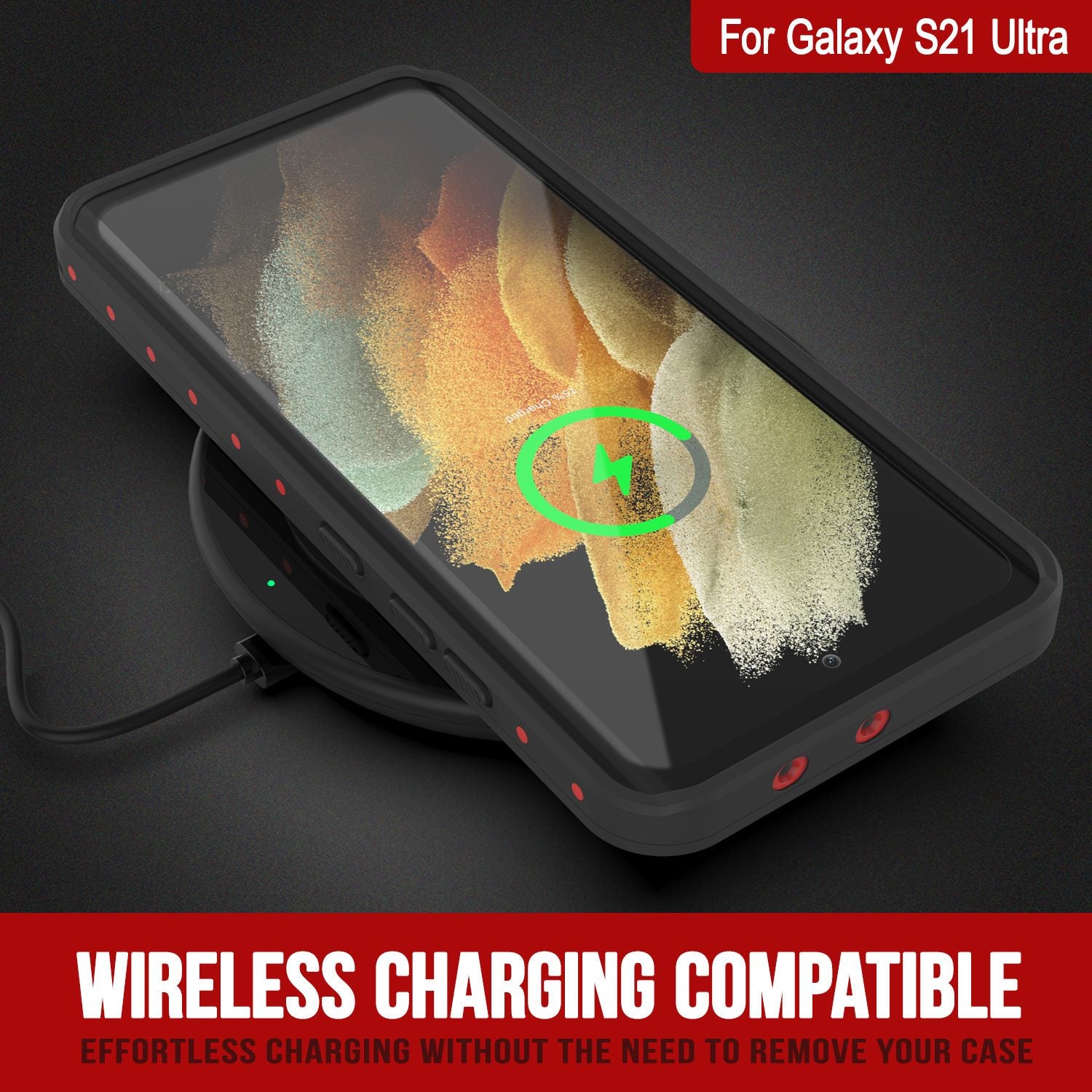 Galaxy S21 Ultra Waterproof Case PunkCase StudStar Red Thin 6.6ft Underwater IP68 Shock/Snow Proof