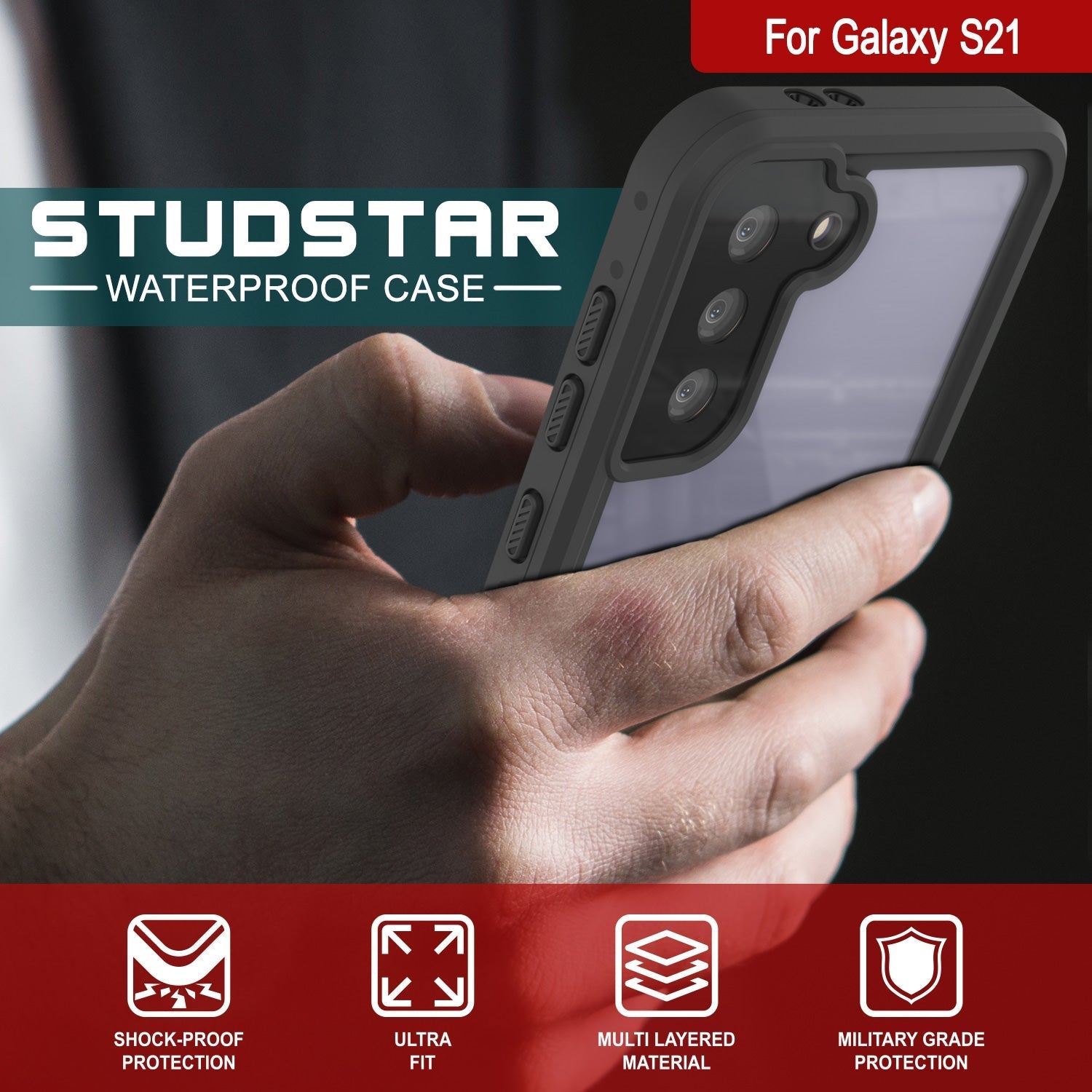 Galaxy S22 Waterproof Case PunkCase StudStar Clear Thin 6.6ft Underwater IP68 Shock/Snow Proof