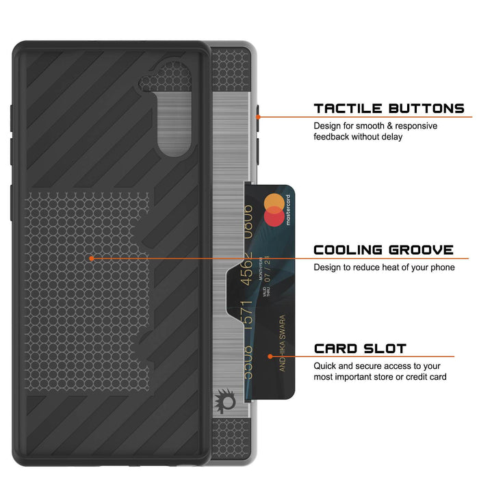 Galaxy Note 10 Case, PUNKcase [SLOT Series] Slim Fit  Samsung Note 10 [Silver] (Color in image: Black)