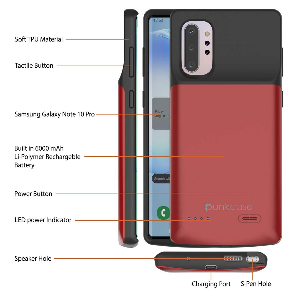 Galaxy Note 10+ Plus 6000mAH Battery Charger W/ USB Port Slim Case [Red] (Color in image: Black)