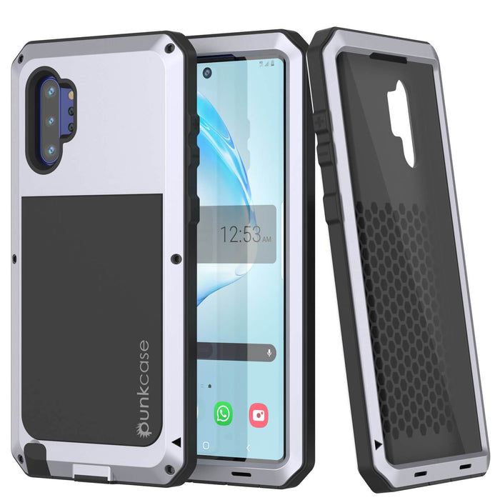 Galaxy Note 10+ Plus  Case, PUNKcase Metallic White Shockproof  Slim Metal Armor Case [White] (Color in image: white)