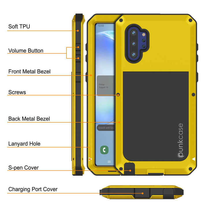 Galaxy Note 10+ Plus  Case, PUNKcase Metallic Neon Shockproof  Slim Metal Armor Case [Neon] (Color in image: silver)