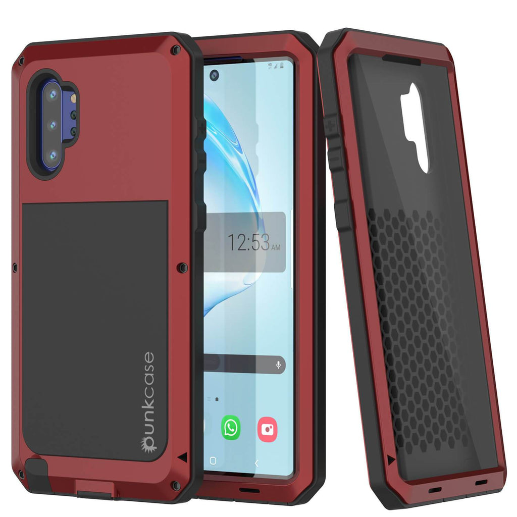 Galaxy Note 10+ Plus  Case, PUNKcase Metallic Red Shockproof  Slim Metal Armor Case [Red] (Color in image: red)