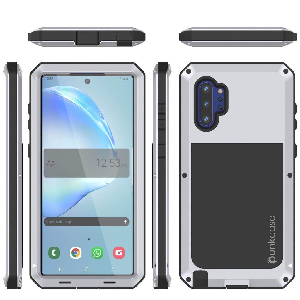Galaxy Note 10+ Plus  Case, PUNKcase Metallic White Shockproof  Slim Metal Armor Case [White] 