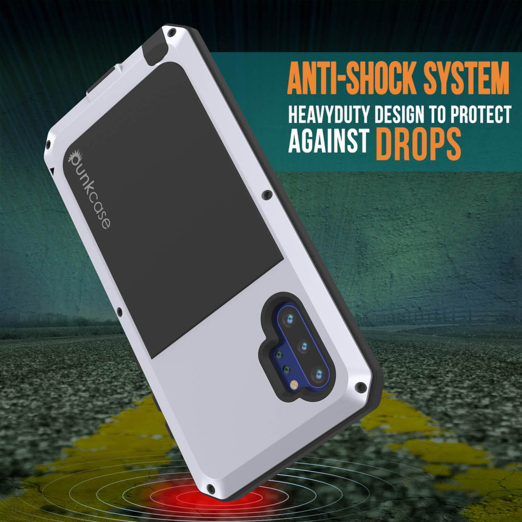 Galaxy Note 10+ Plus  Case, PUNKcase Metallic White Shockproof  Slim Metal Armor Case [White] (Color in image: neon)