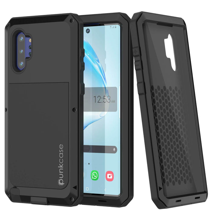 Galaxy Note 10+ Plus Case, PUNKcase Metallic Black Shockproof  Slim Metal Armor Case [Black] (Color in image: black)