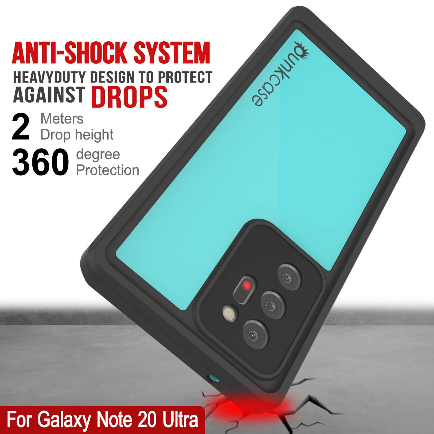 Galaxy Note 20 Ultra Waterproof Case, Punkcase Studstar Series Teal Thin Armor Cover (Color in image: pink)
