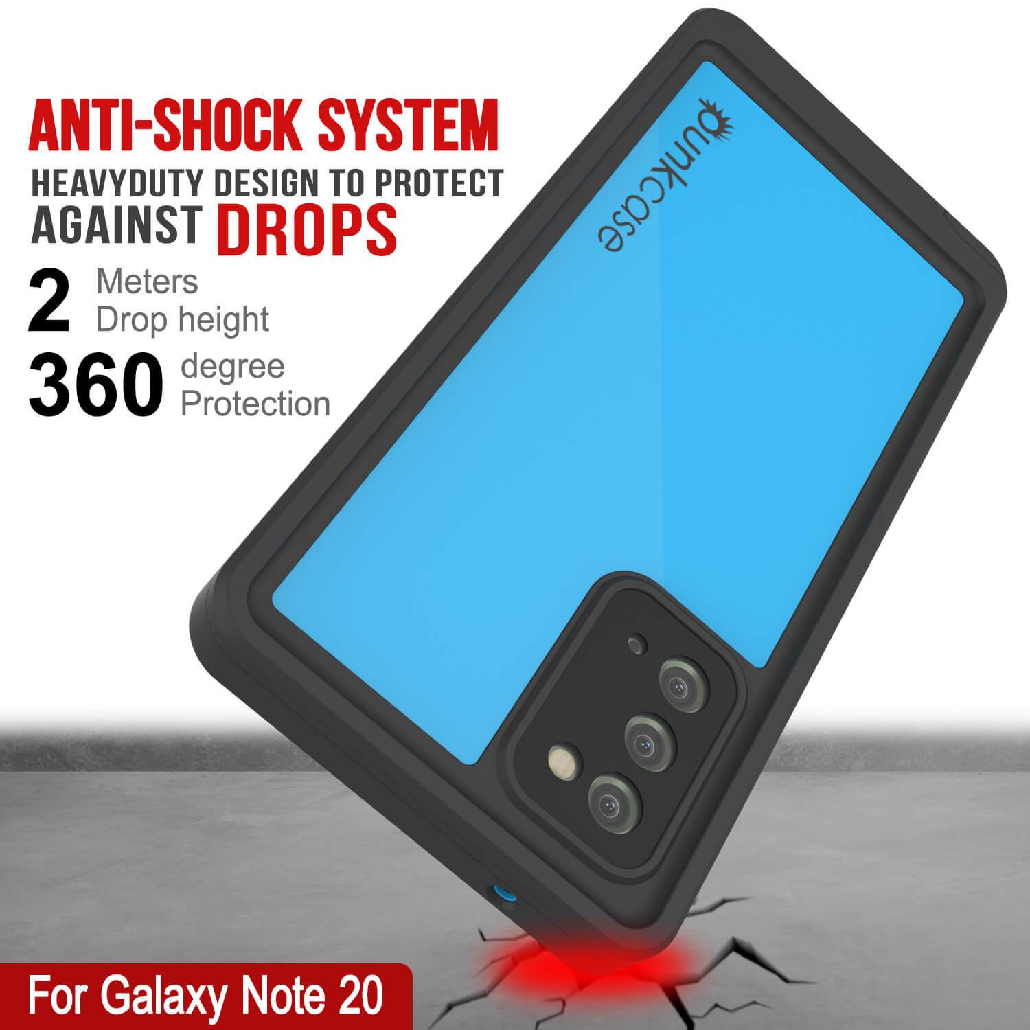 Galaxy Note 20 Waterproof Case, Punkcase Studstar Light Blue Thin Armor Cover (Color in image: teal)