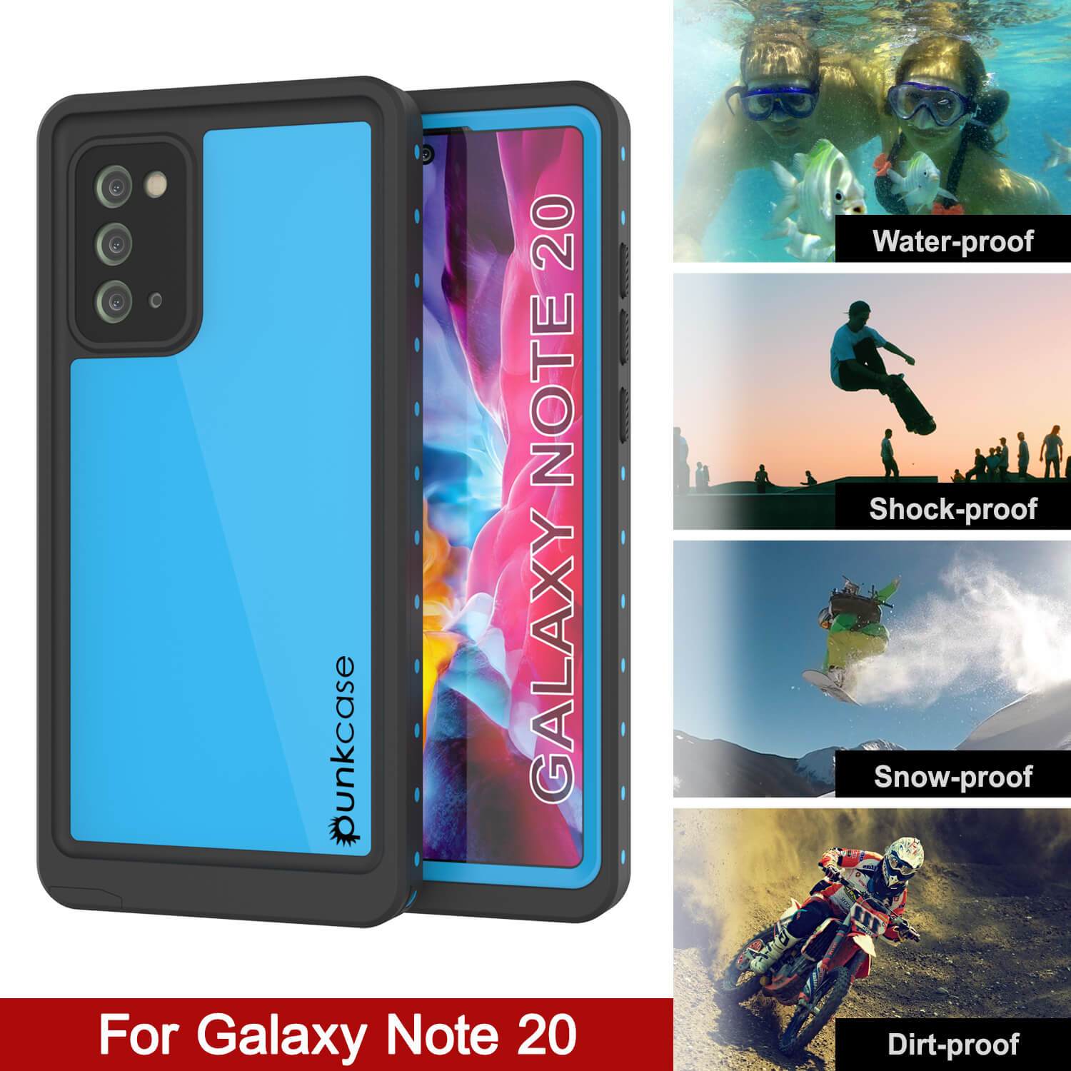 Galaxy Note 20 Waterproof Case, Punkcase Studstar Light Blue Thin Armor Cover (Color in image: red)