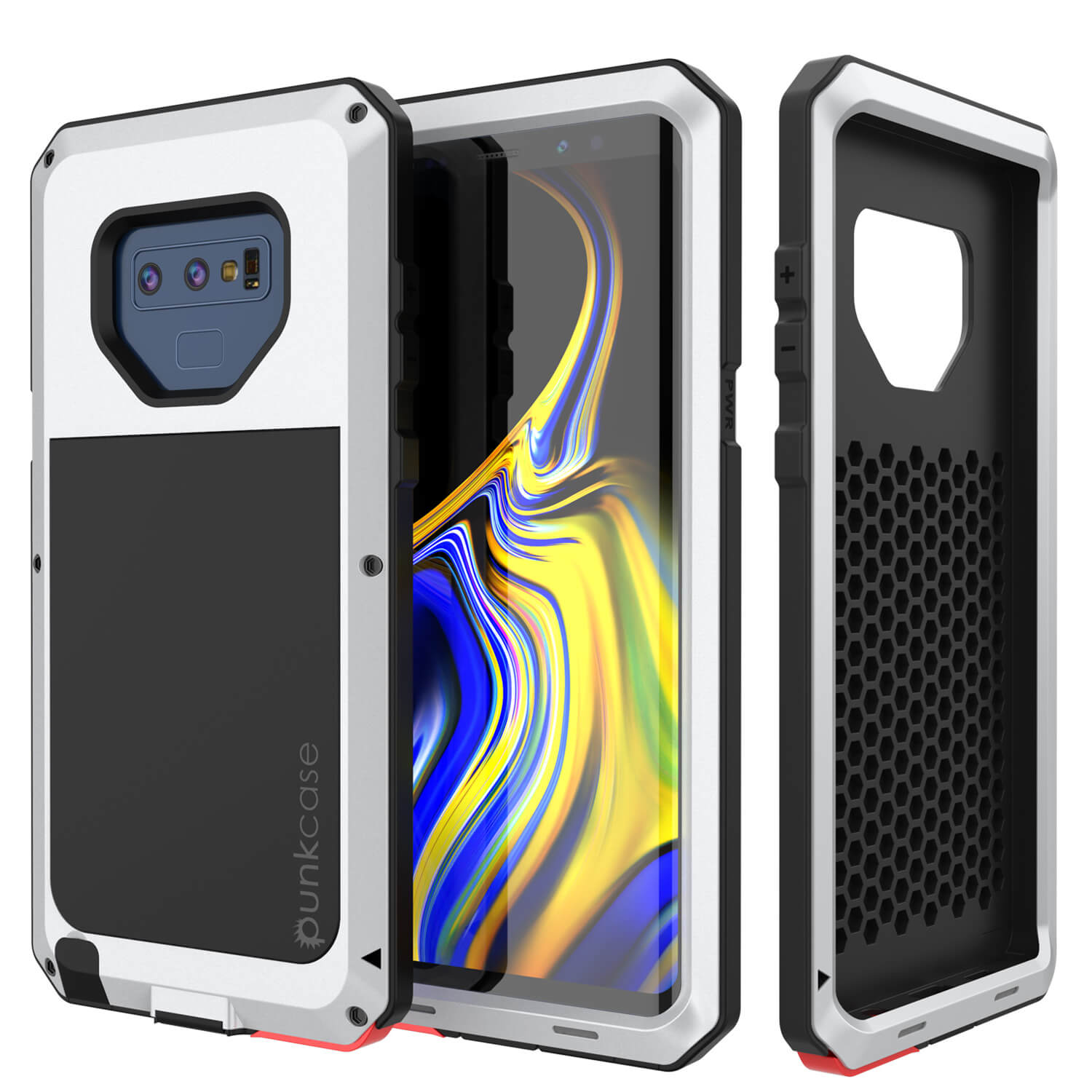Galaxy Note 9  Case, PUNKcase Metallic White Shockproof  Slim Metal Armor Case [White] (Color in image: white)