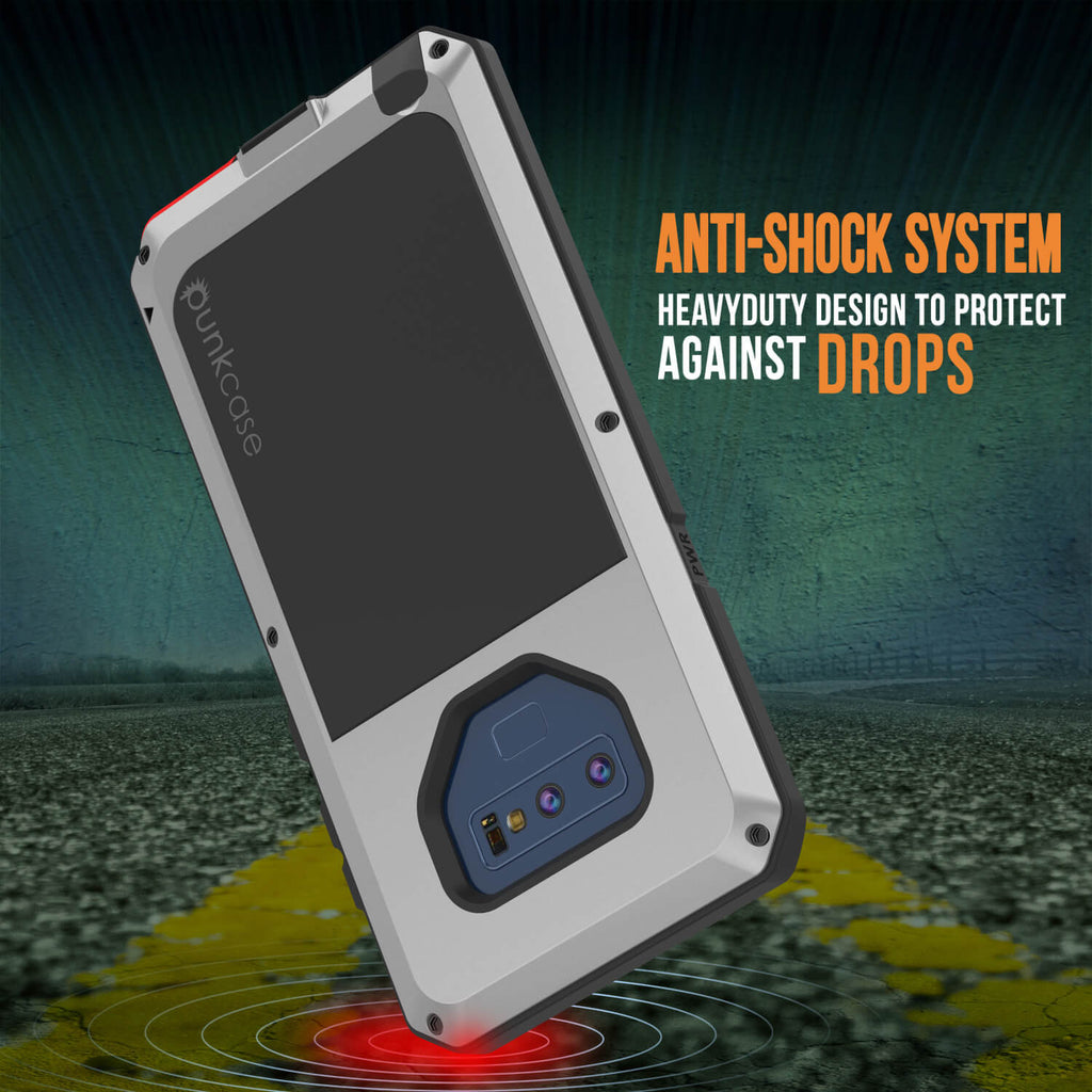 Galaxy Note 9  Case, PUNKcase Metallic Silver Shockproof  Slim Metal Armor Case [Silver] (Color in image: red)