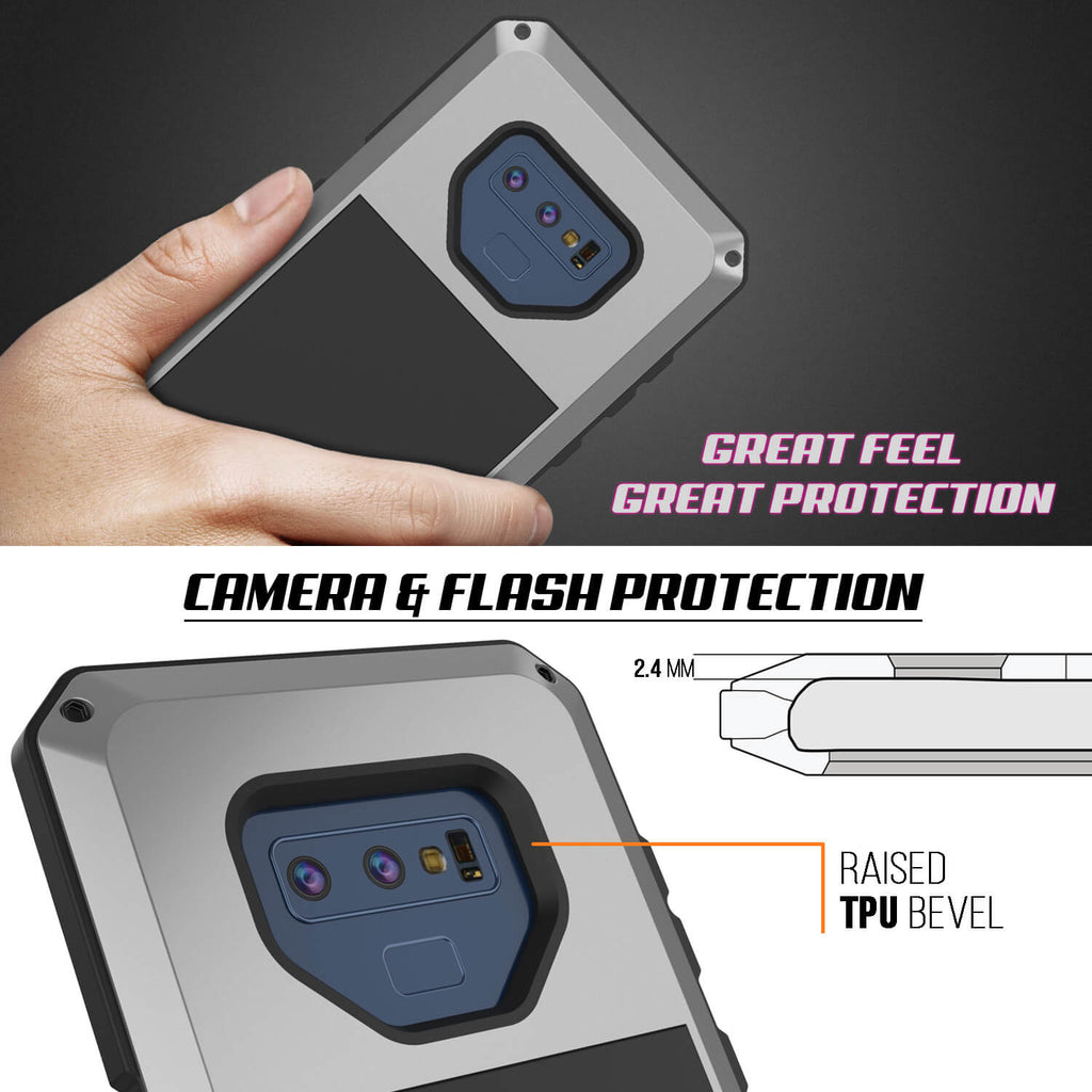 Galaxy Note 9  Case, PUNKcase Metallic Silver Shockproof  Slim Metal Armor Case [Silver] (Color in image: gold)