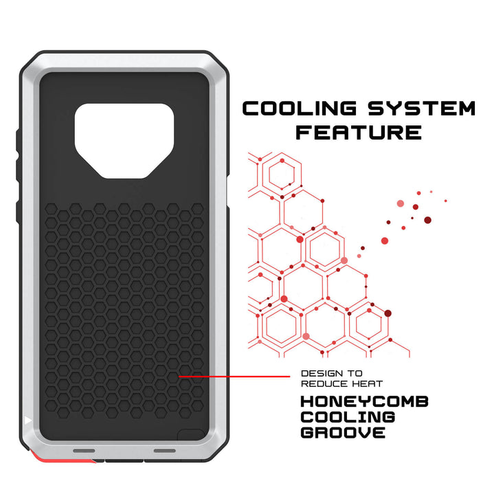 Galaxy Note 9  Case, PUNKcase Metallic White Shockproof  Slim Metal Armor Case [White] (Color in image: neon)