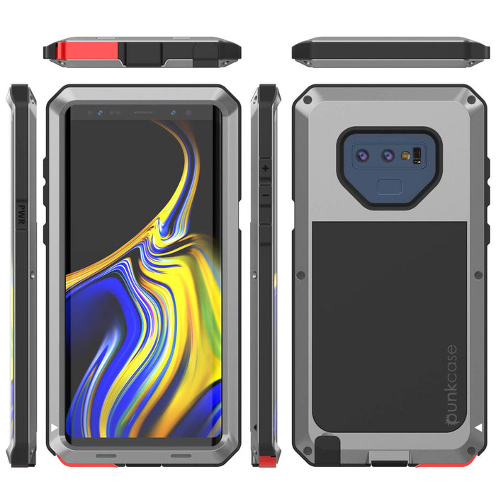 Galaxy Note 9  Case, PUNKcase Metallic Silver Shockproof  Slim Metal Armor Case [Silver] 