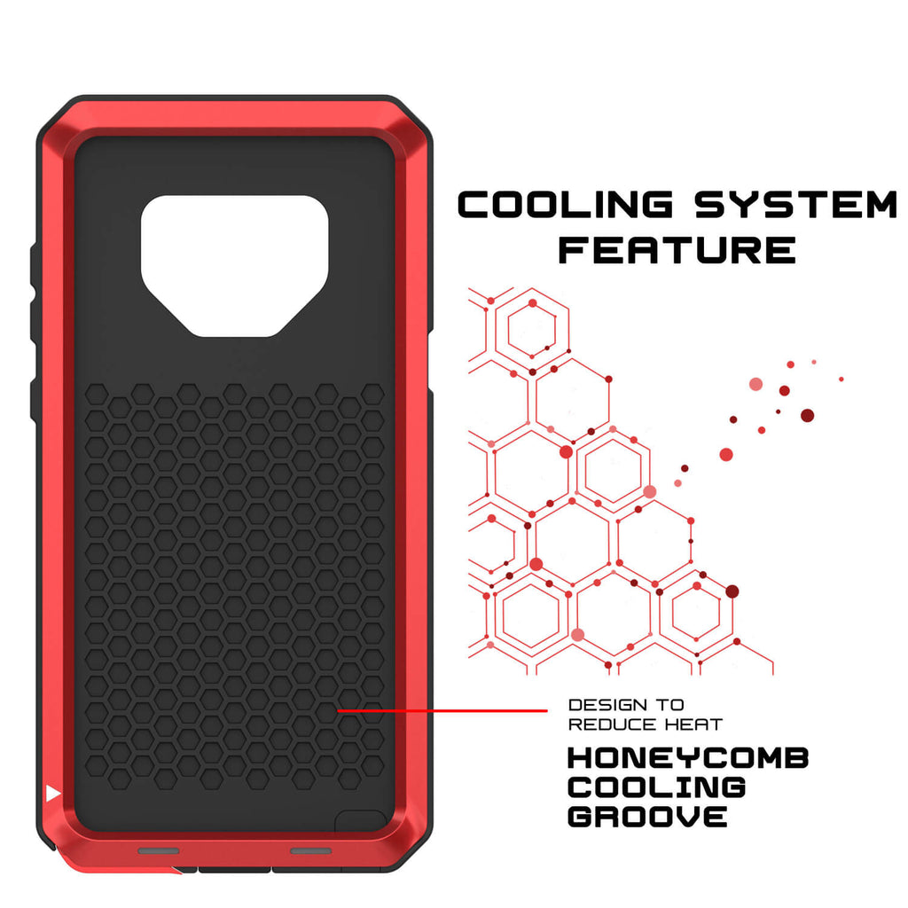 Galaxy Note 9  Case, PUNKcase Metallic Red Shockproof  Slim Metal Armor Case [Red] (Color in image: white)