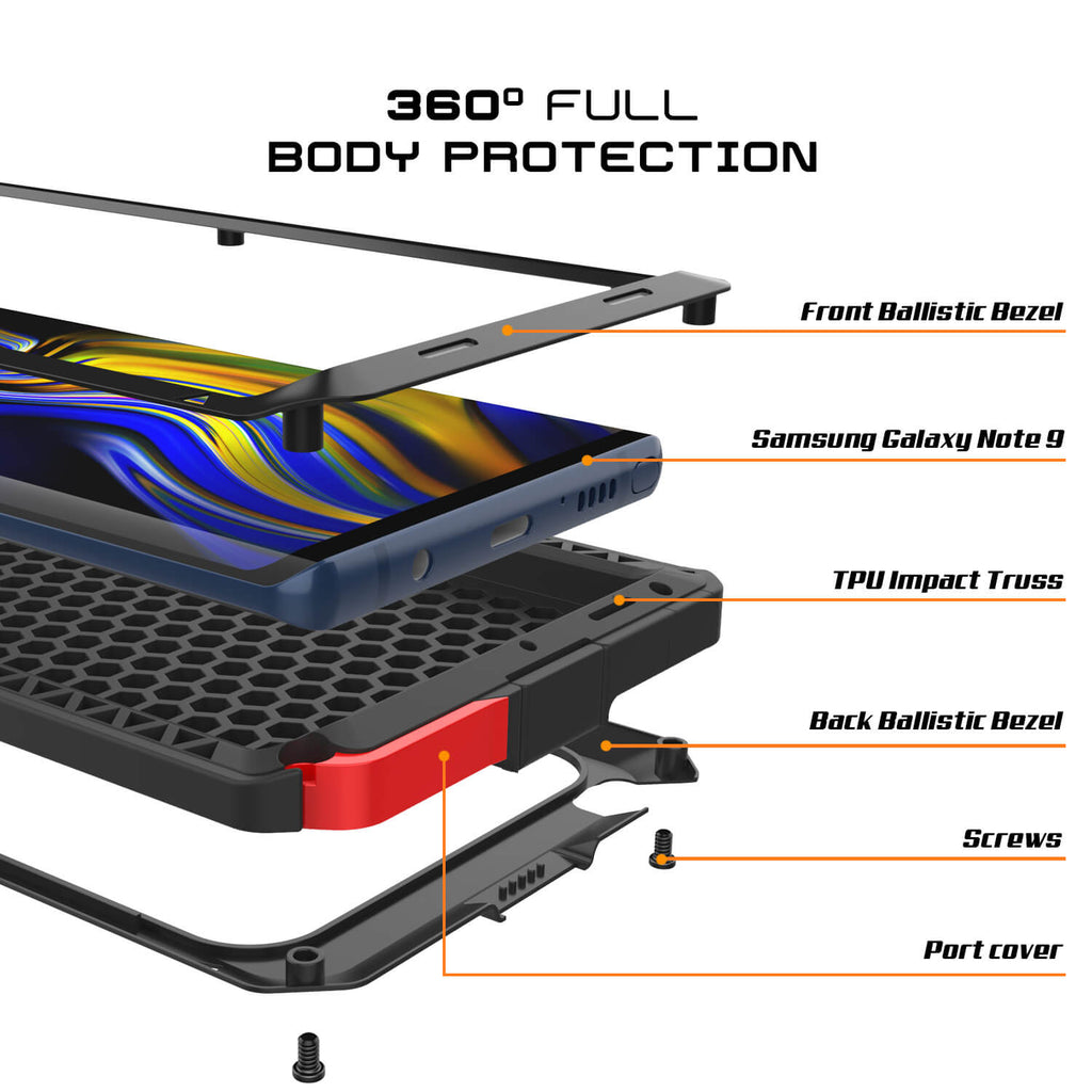 Galaxy Note 9 Case, PUNKcase Metallic Black Shockproof  Slim Metal Armor Case [Black] (Color in image: white)