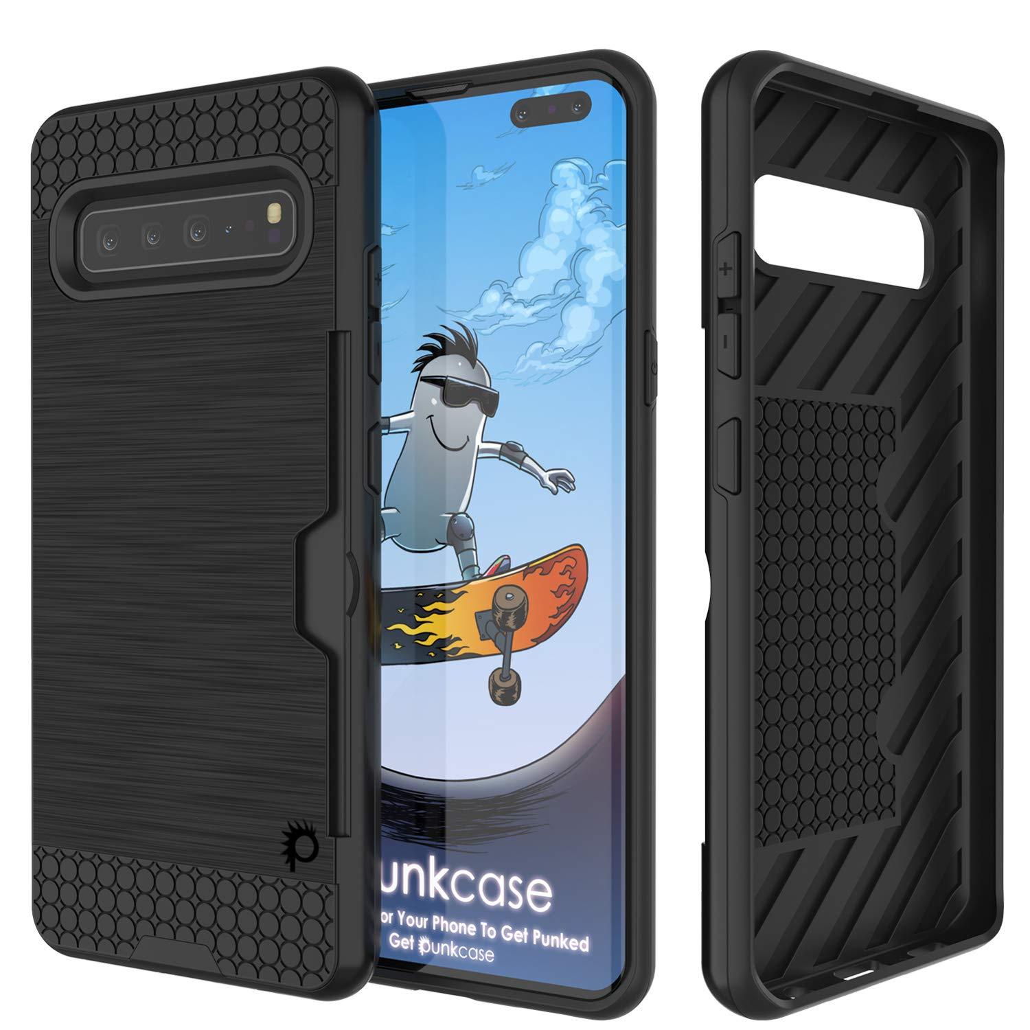 Galaxy S10 5G  Case, PUNKcase [SLOT Series] [Slim Fit] Dual-Layer Armor Cover w/Integrated Anti-Shock System, Credit Card Slot [Black]