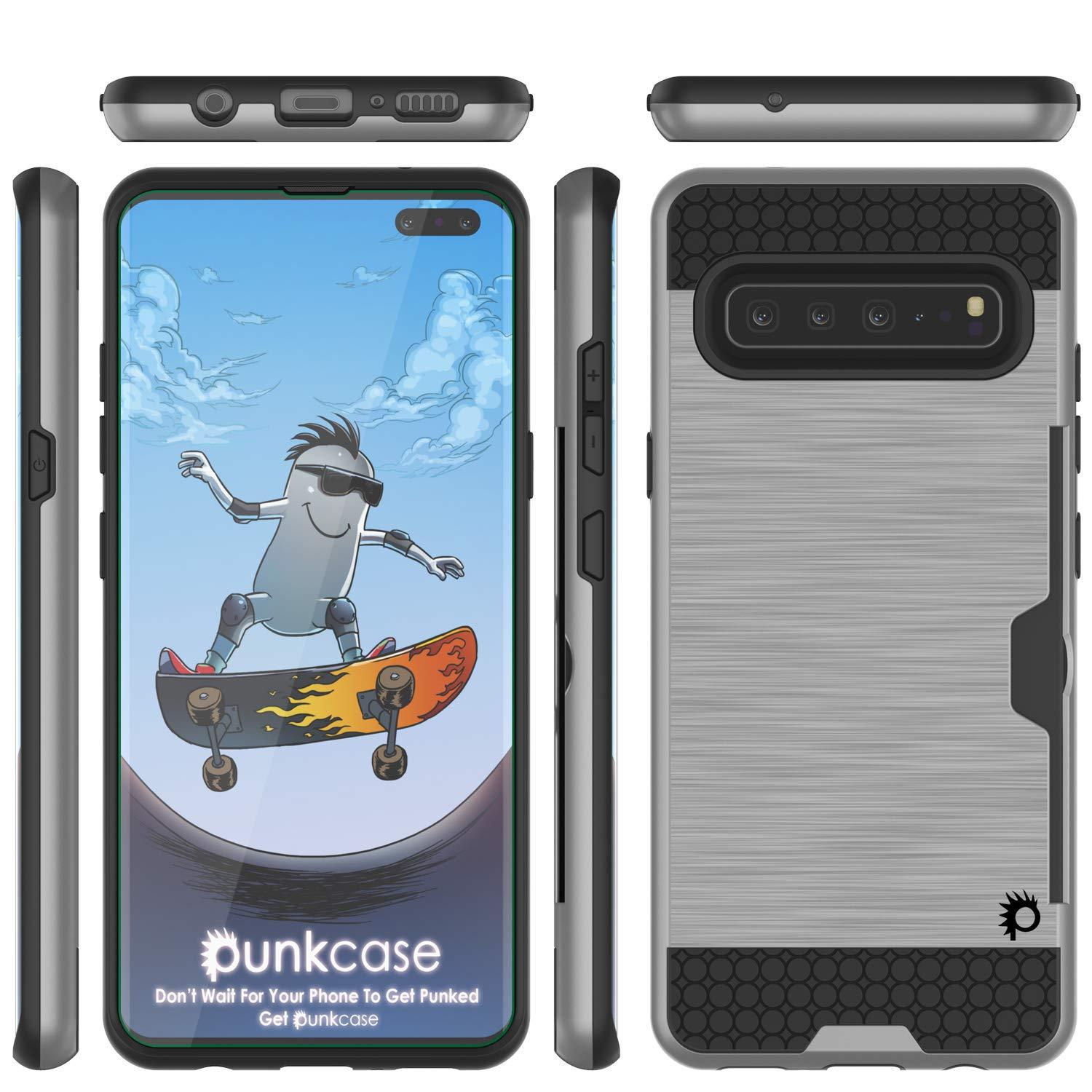 Galaxy S10 5G  Case, PUNKcase [SLOT Series] [Slim Fit] Dual-Layer Armor Cover w/Integrated Anti-Shock System, Credit Card Slot [Silver]