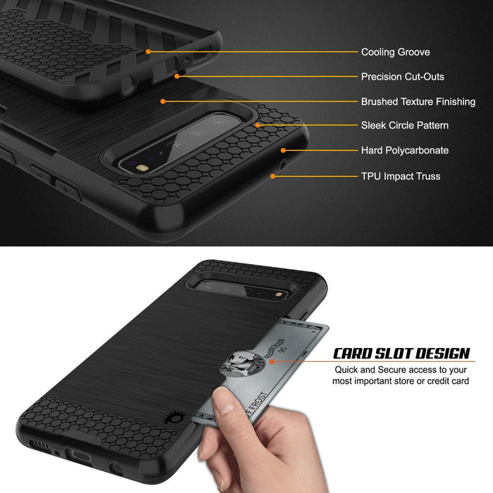 Galaxy S10 5G  Case, PUNKcase [SLOT Series] [Slim Fit] Dual-Layer Armor Cover w/Integrated Anti-Shock System, Credit Card Slot [Black]