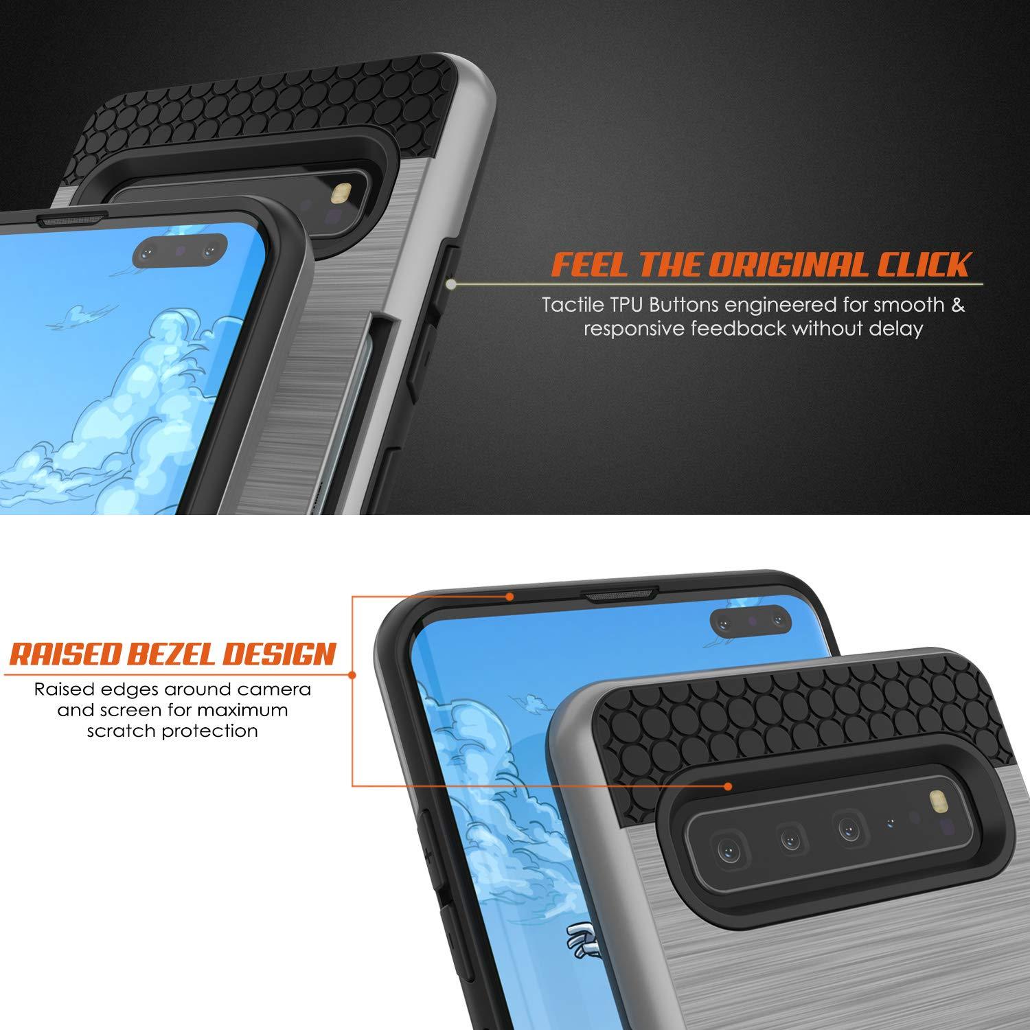 Galaxy S10 5G  Case, PUNKcase [SLOT Series] [Slim Fit] Dual-Layer Armor Cover w/Integrated Anti-Shock System, Credit Card Slot [Silver]