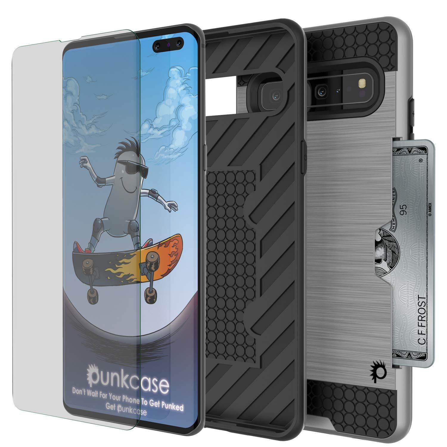 Galaxy S10 5G  Case, PUNKcase [SLOT Series] [Slim Fit] Dual-Layer Armor Cover w/Integrated Anti-Shock System, Credit Card Slot [Silver]